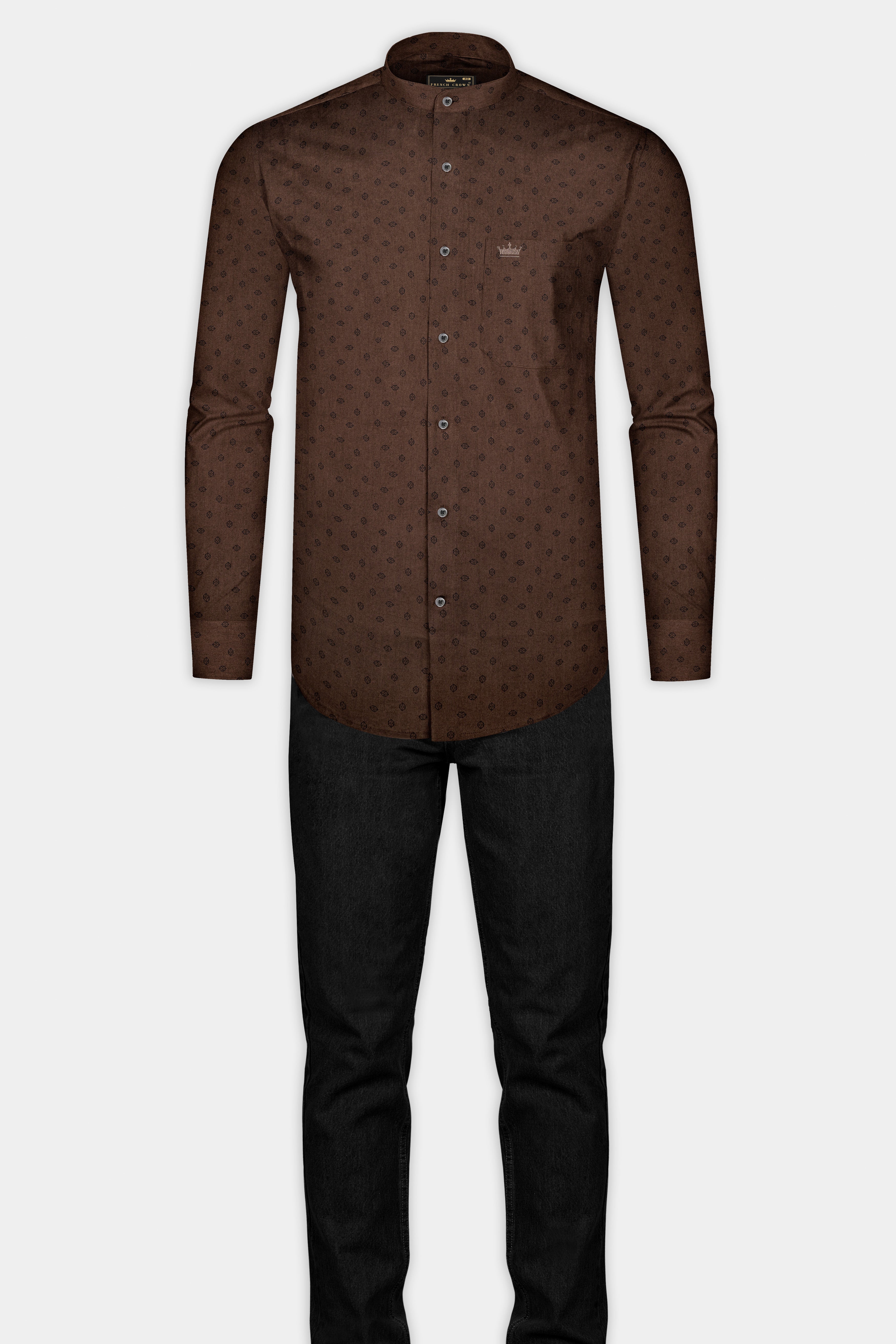 Lisbon Brown Twill Printed Premium Cotton Shirt - Image 6