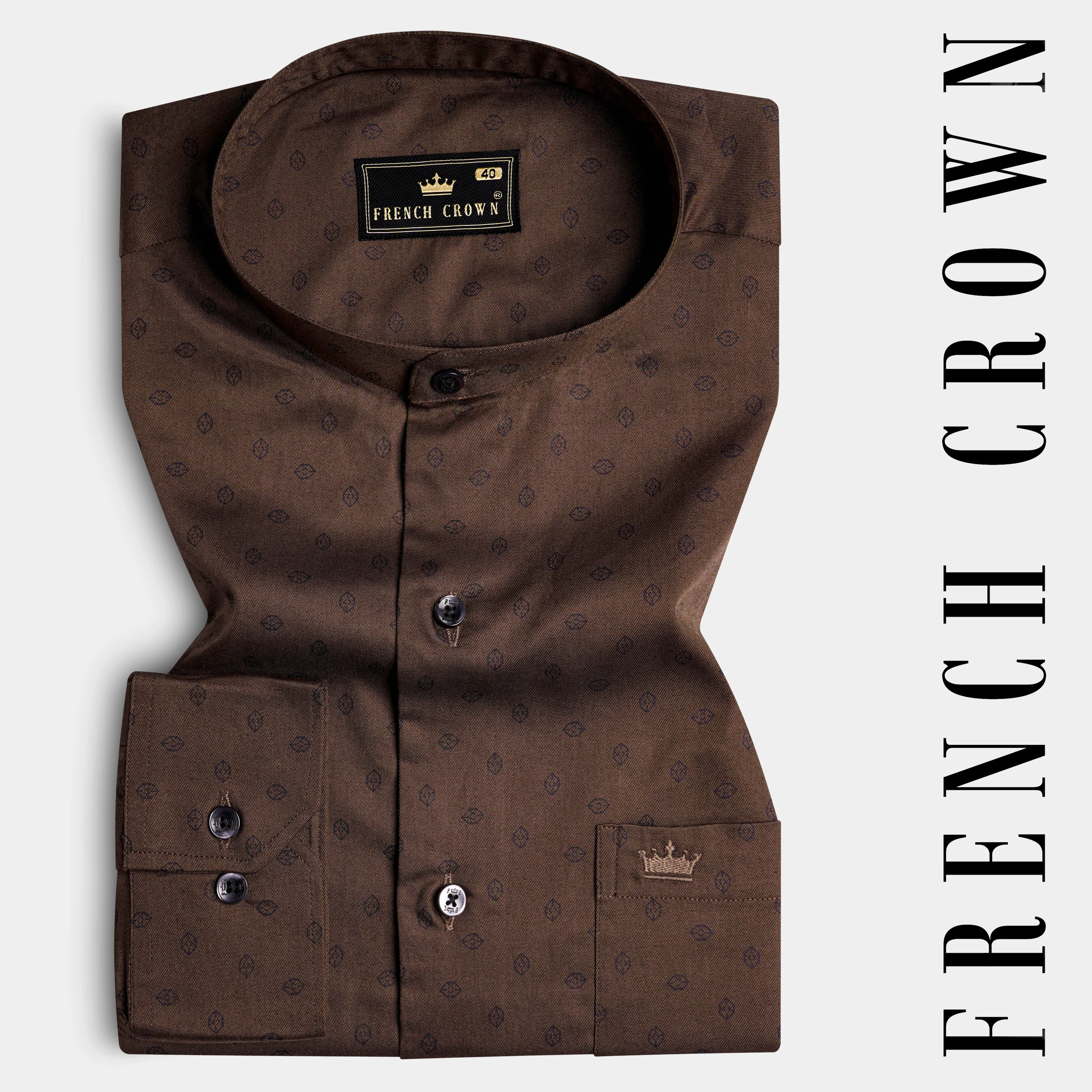 Lisbon Brown Twill Printed Premium Cotton Shirt - Image 7