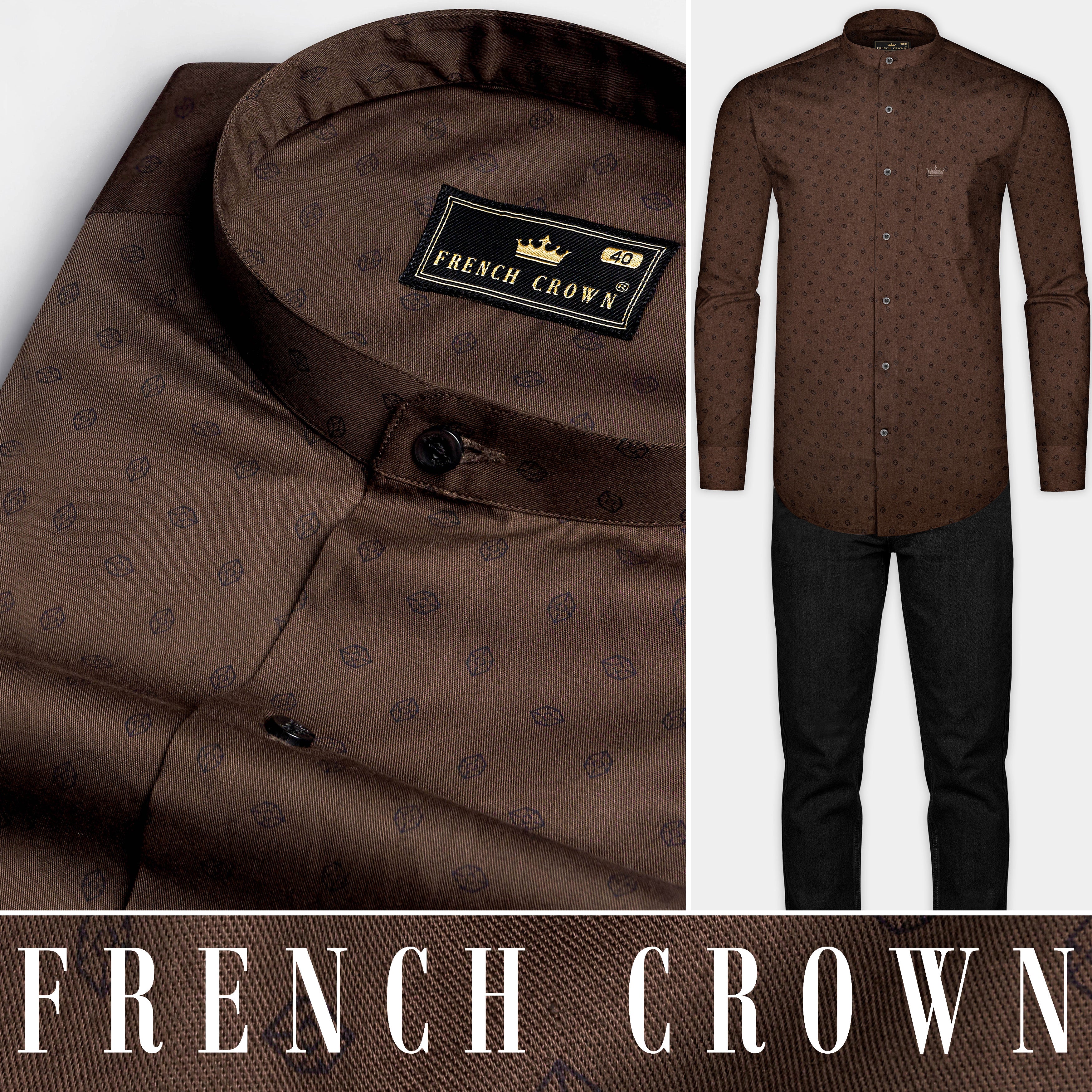 Lisbon Brown Twill Printed Premium Cotton Shirt - Image 8