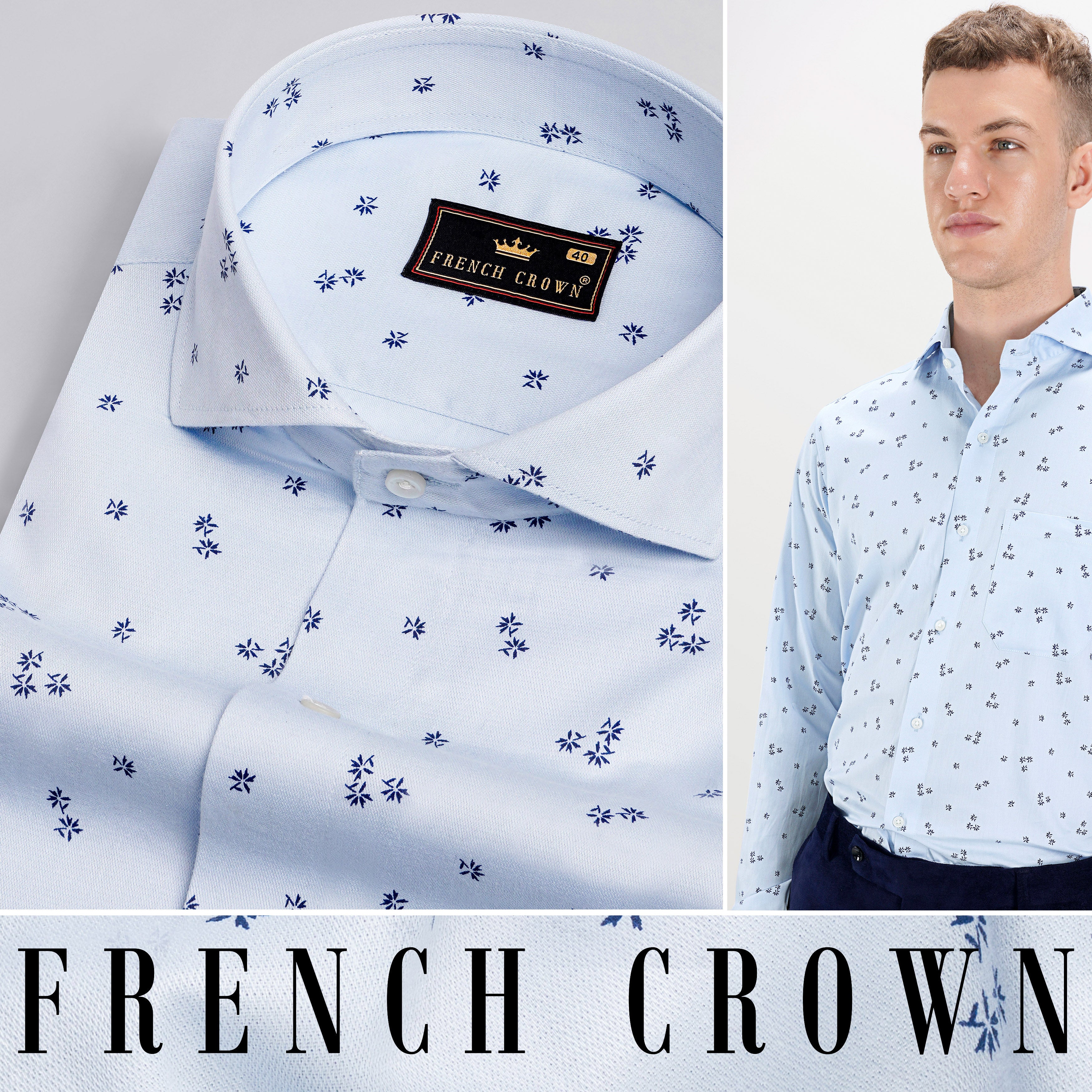 Loblolly with Cobalt Blue Dobby Textured Premium Giza Cotton Shirt - Image 5