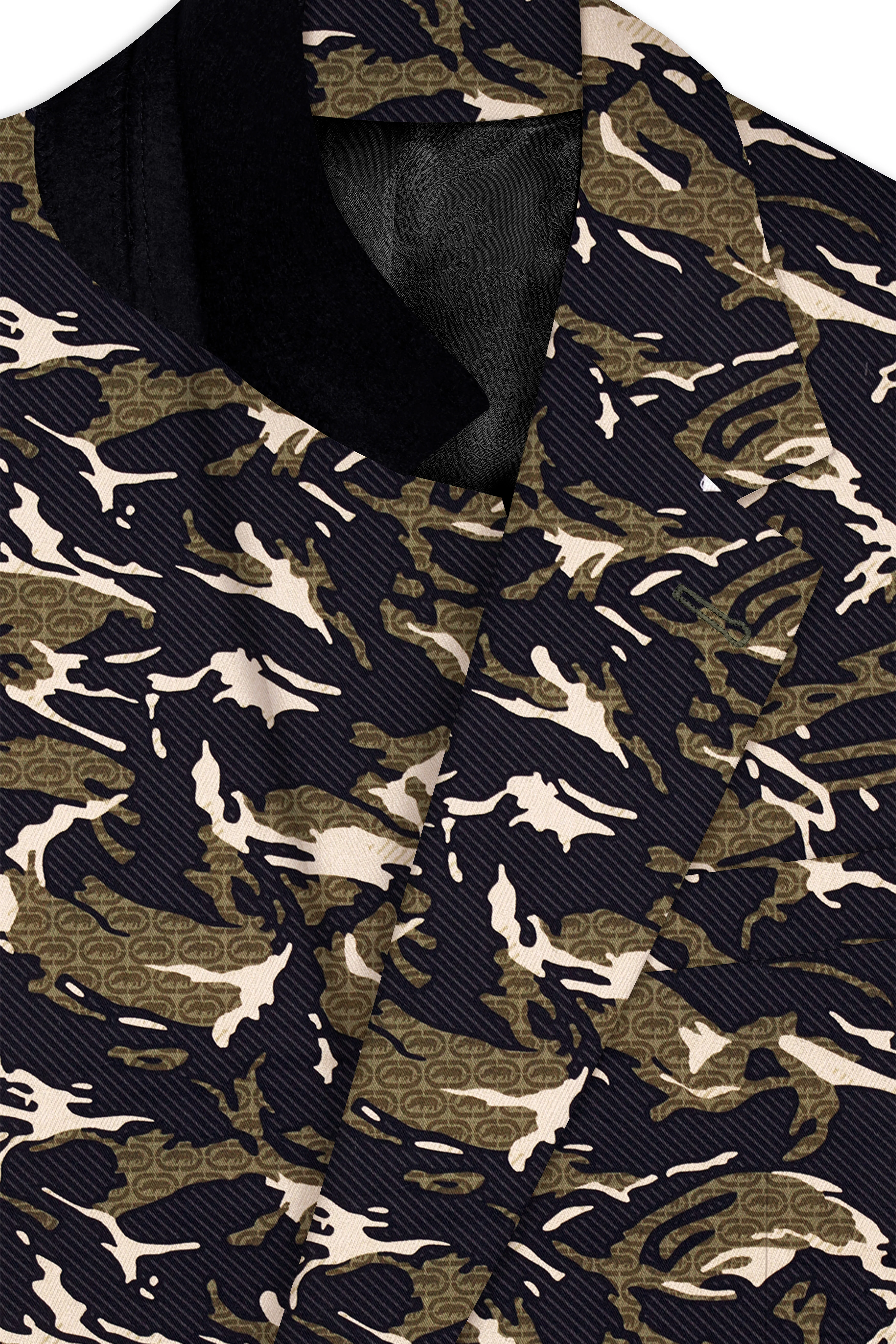 Mirage Black and Sage Green Printed Premium Cotton Single-Breasted Blazer - Image 4