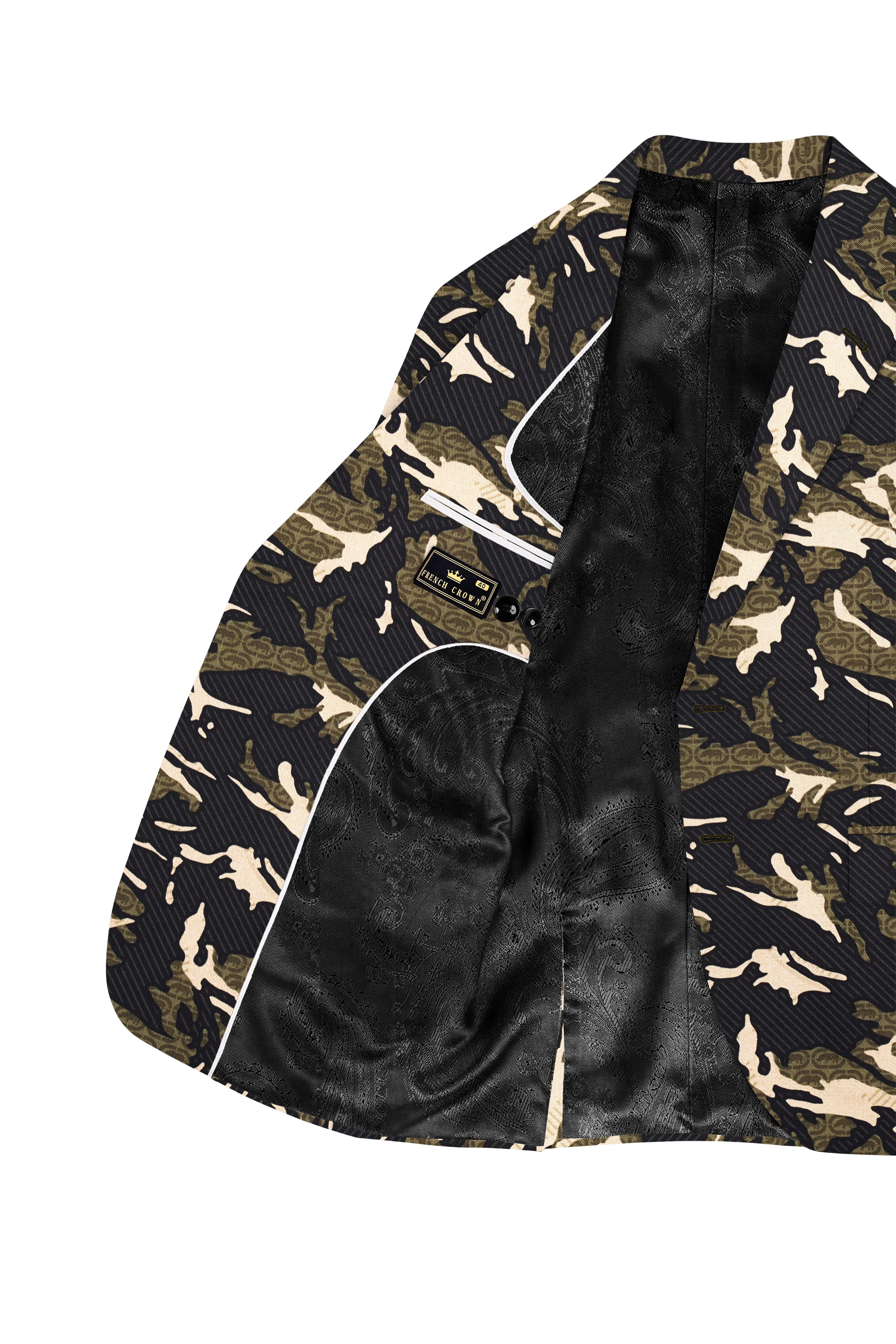 Mirage Black and Sage Green Printed Premium Cotton Single-Breasted Blazer - Image 5