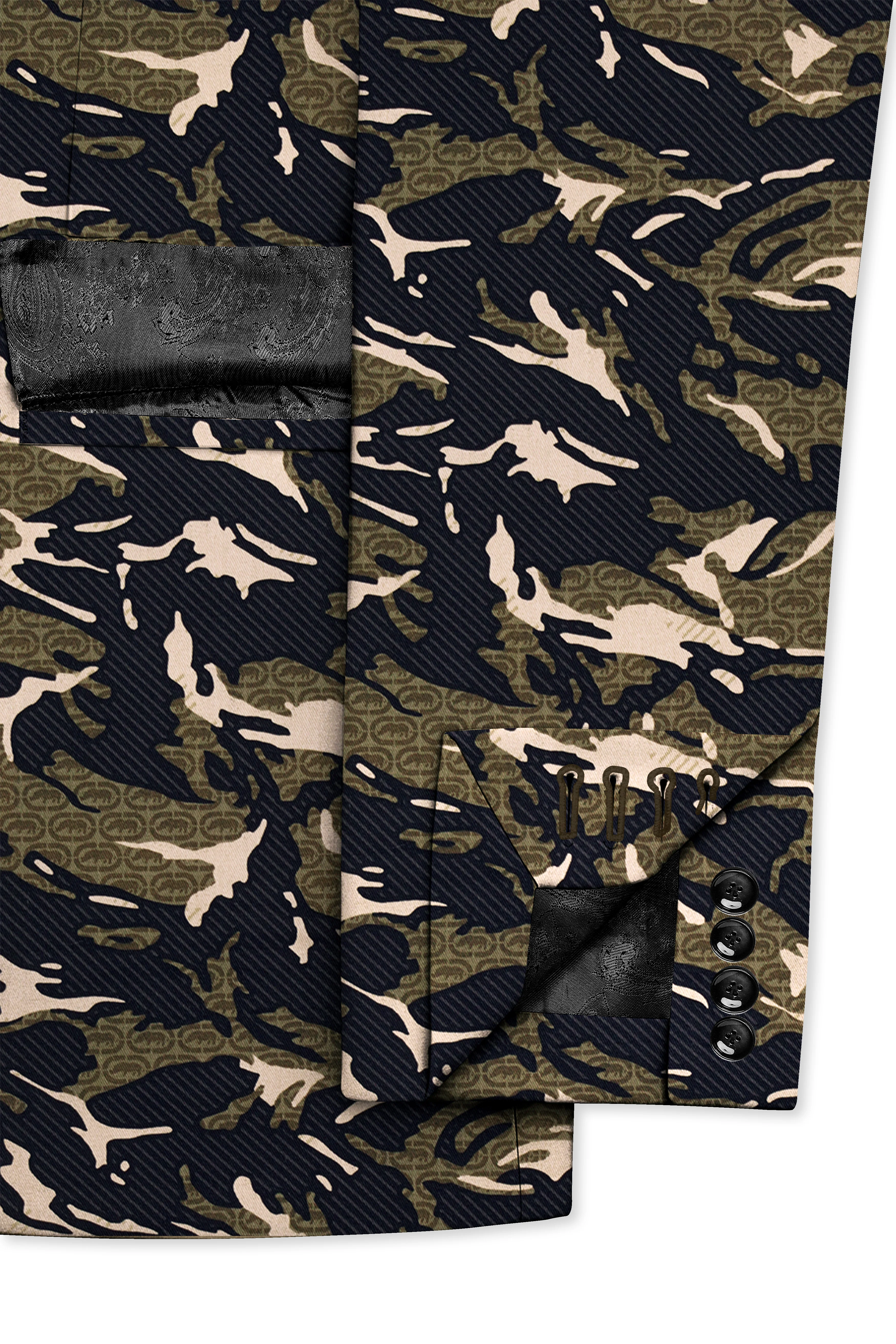 Mirage Black and Sage Green Printed Premium Cotton Single-Breasted Blazer - Image 6