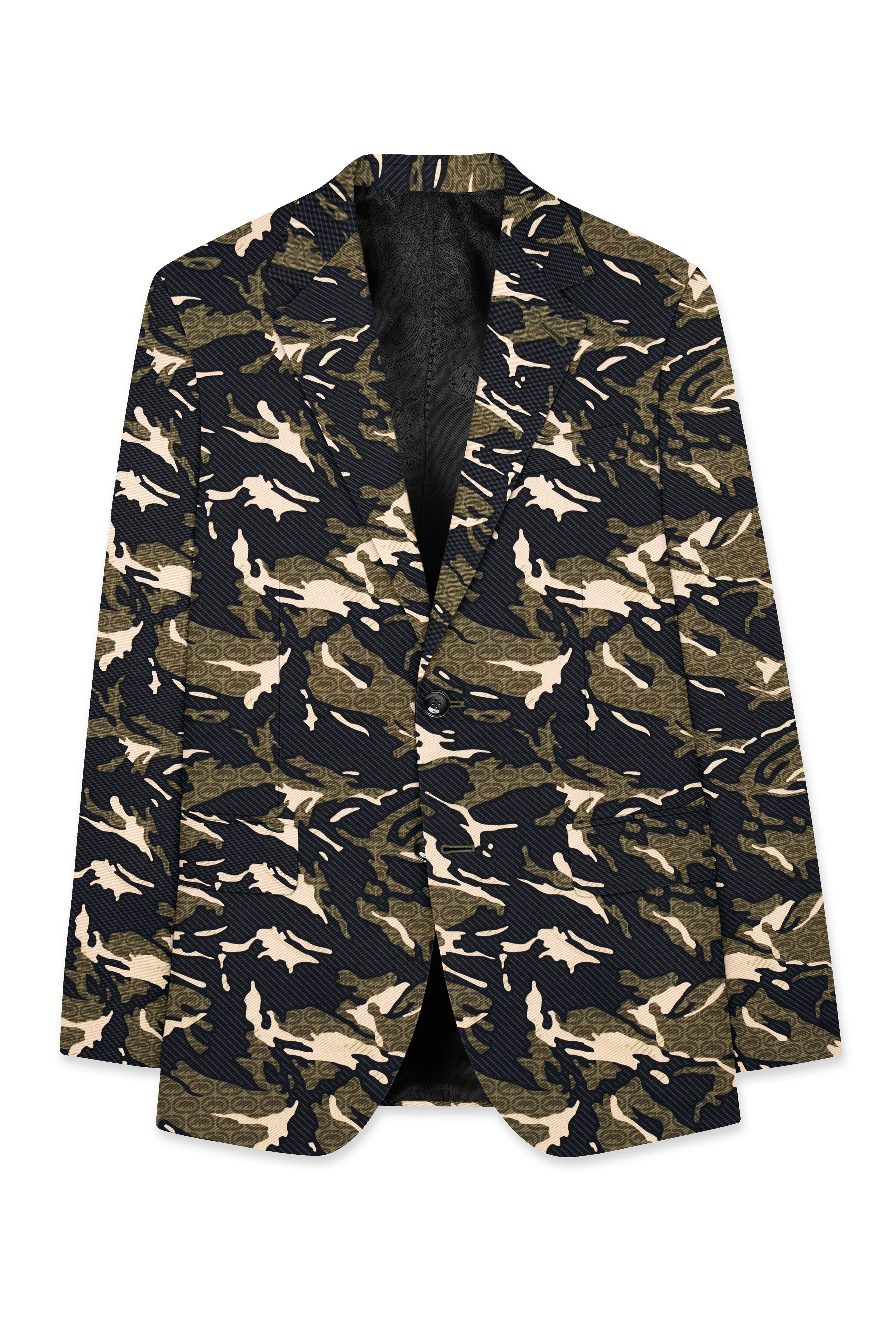 Mirage Black and Sage Green Printed Premium Cotton Single-Breasted Blazer - Image 7