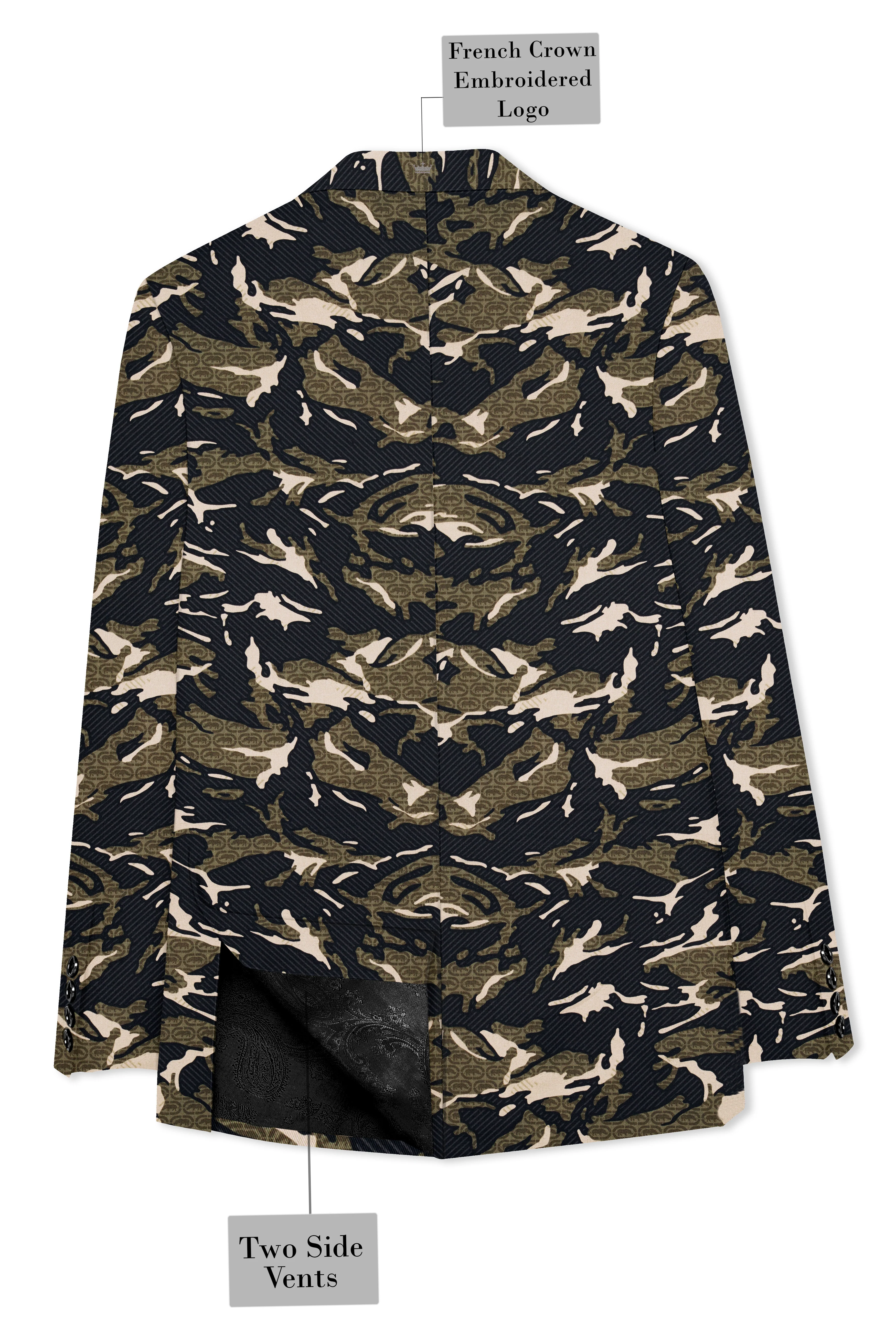 Mirage Black and Sage Green Printed Premium Cotton Single-Breasted Blazer - Image 8