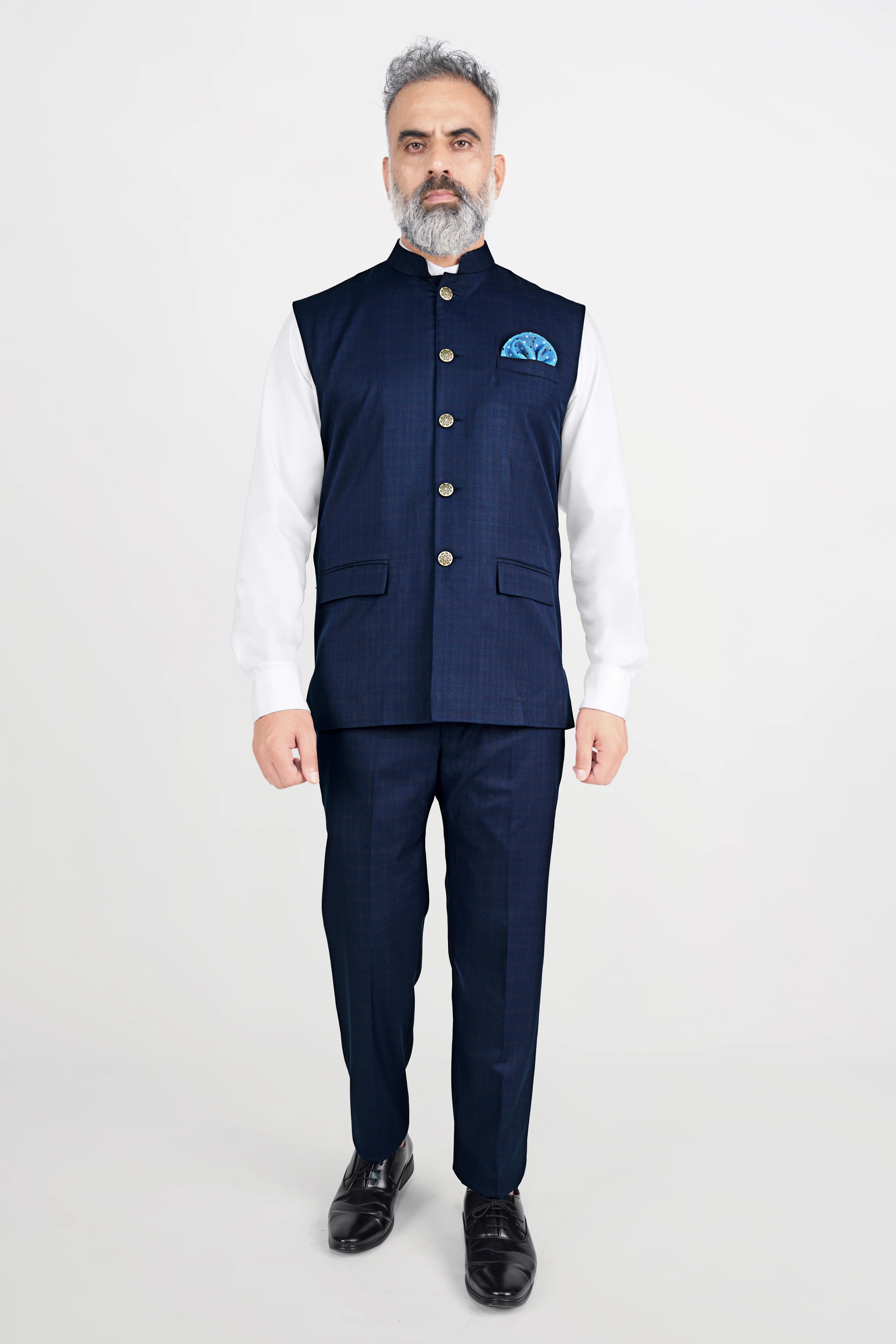 Nile Blue Wool Rich Nehru Jacket - Image 5