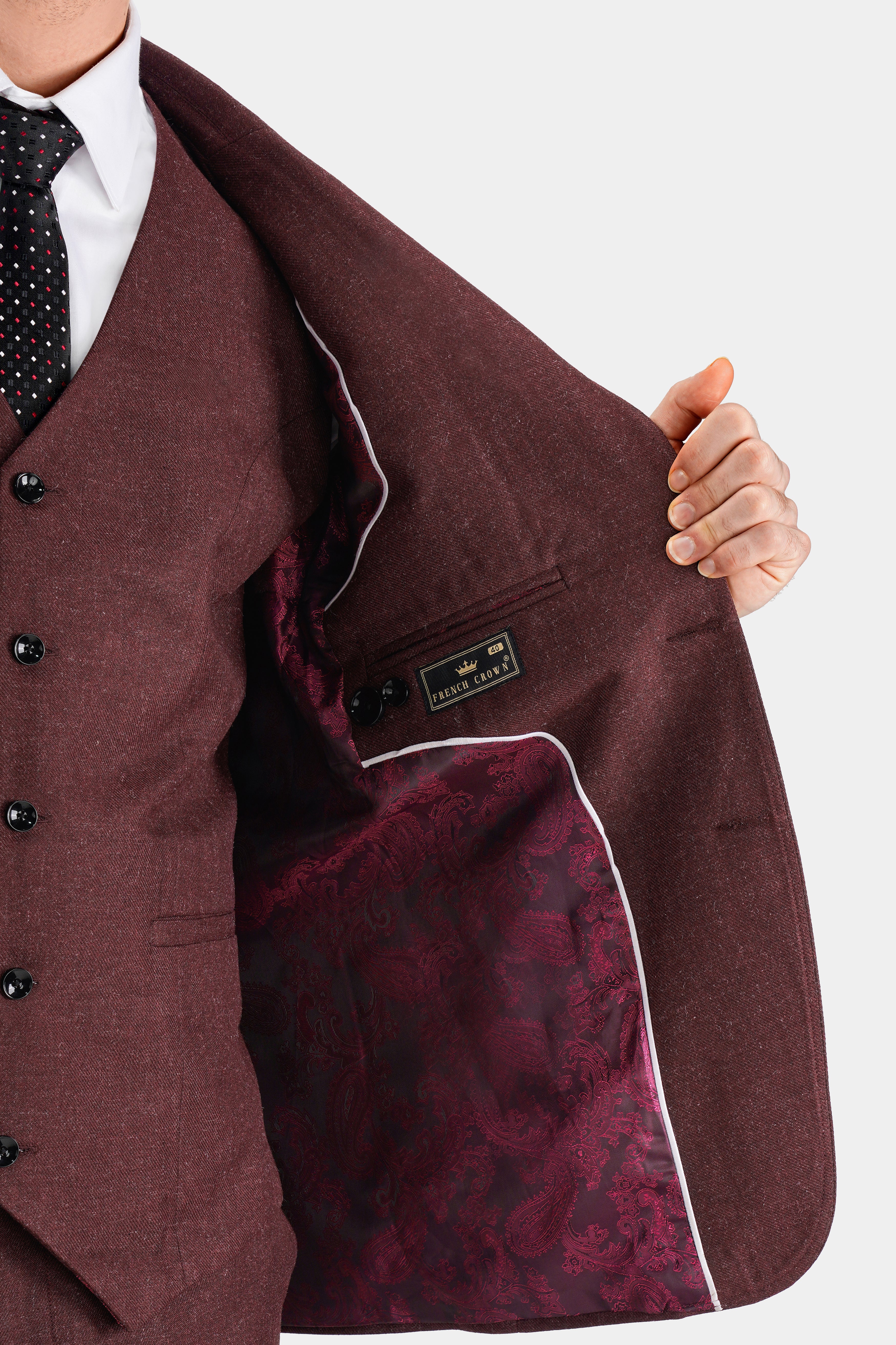 Noir Maroon Tweed Single Breasted Designer Blazer - Image 4