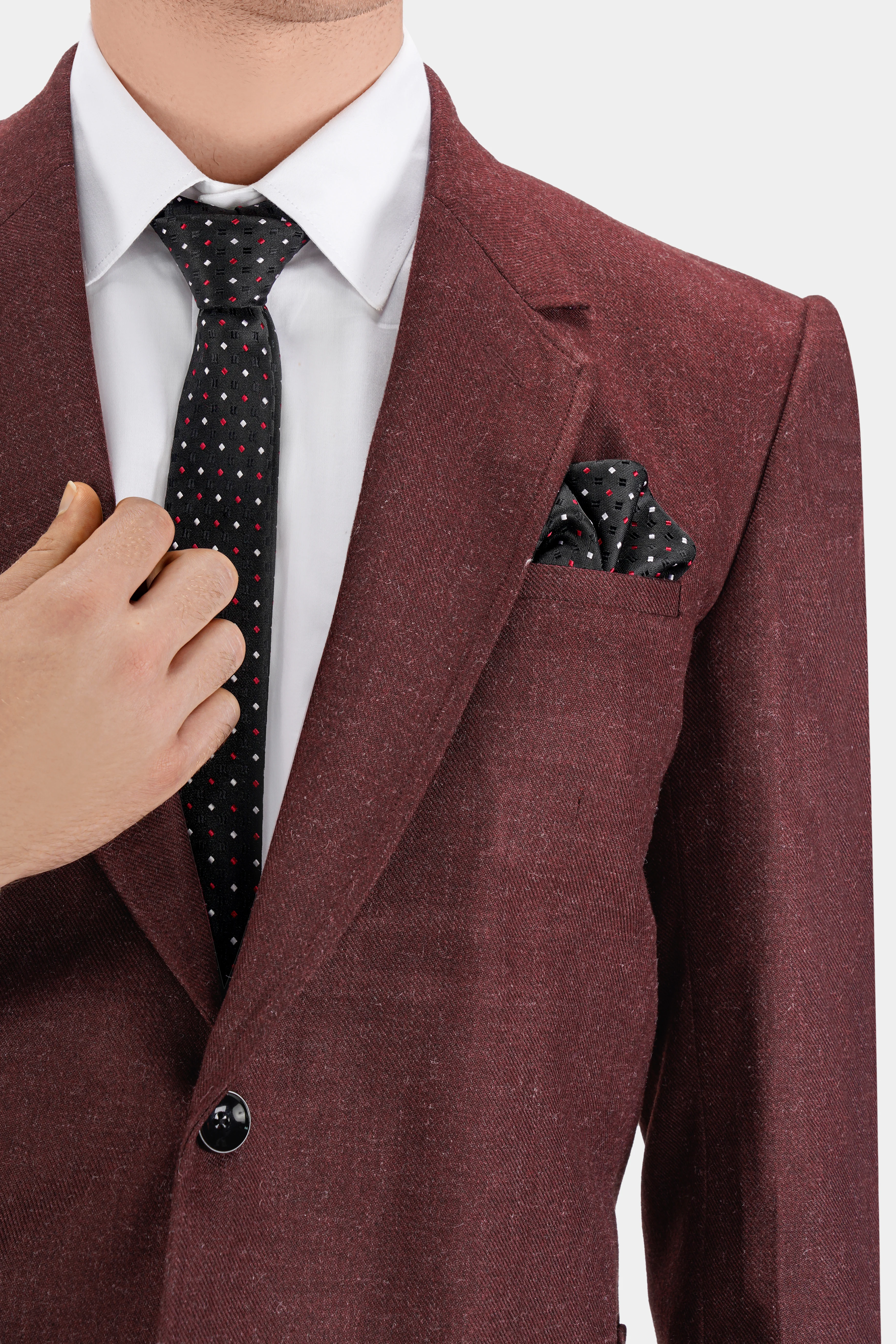 Noir Maroon Tweed Single Breasted Designer Blazer - Image 5
