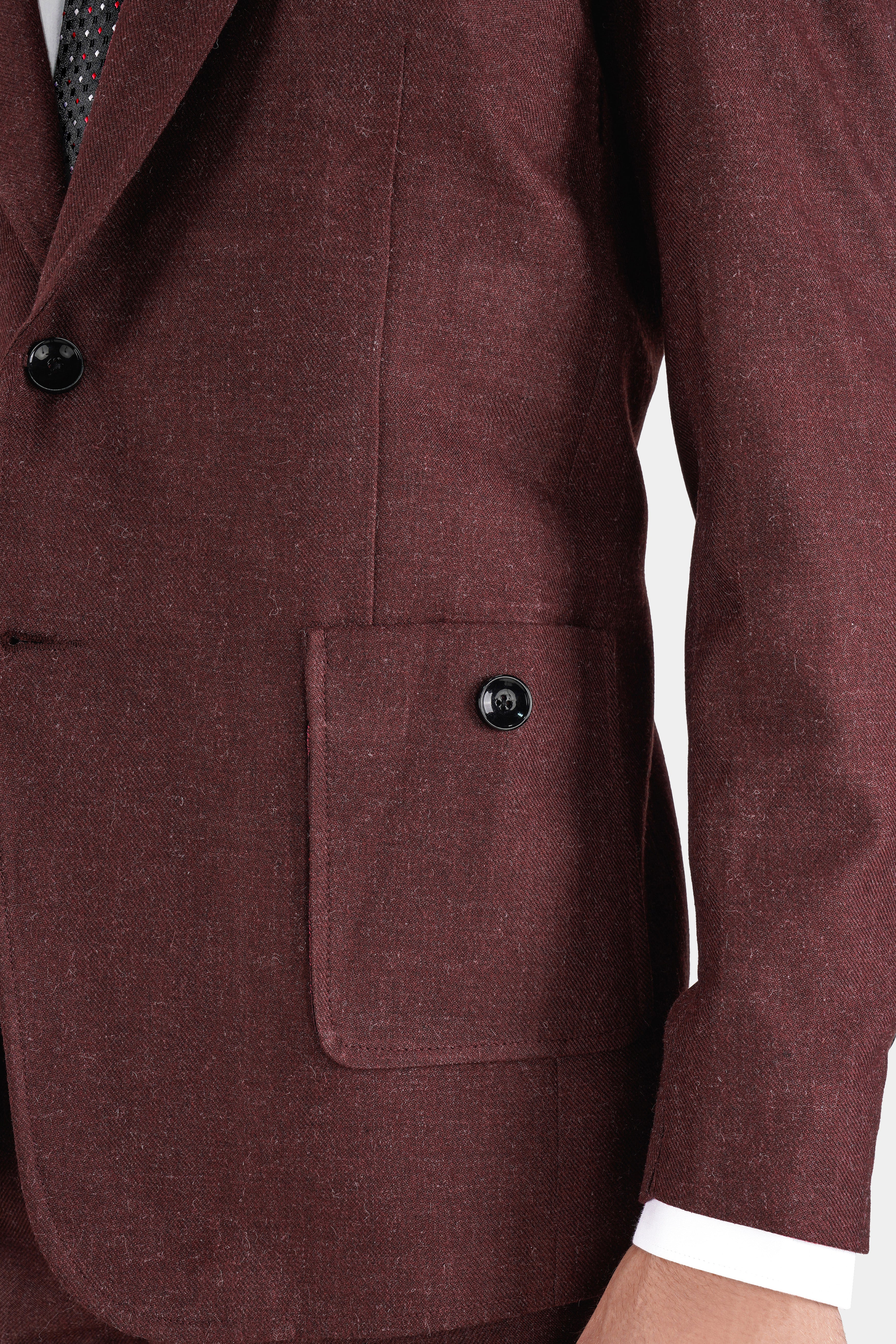 Noir Maroon Tweed Single Breasted Designer Blazer - Image 7