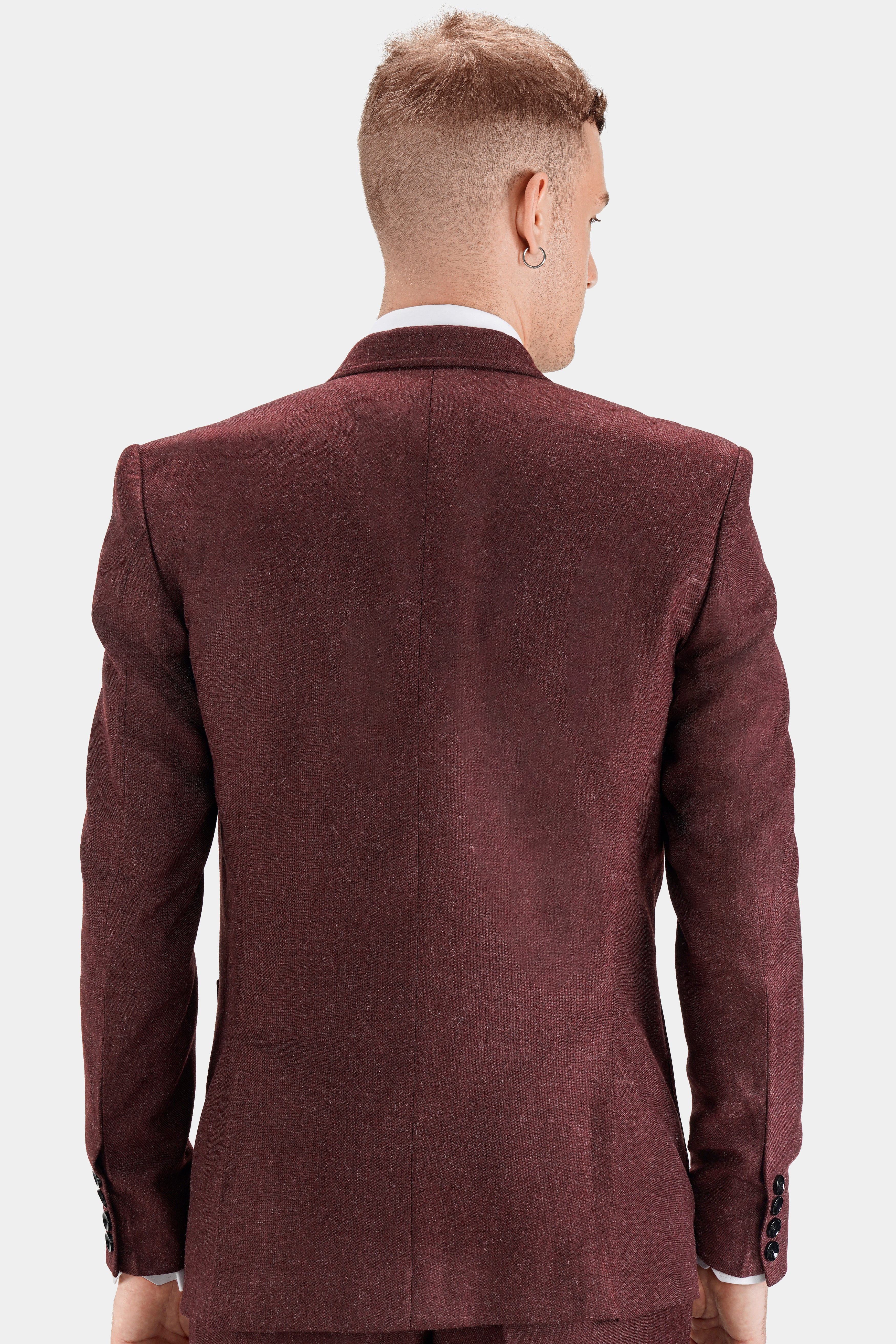 Noir Maroon Tweed Single Breasted Designer Blazer - Image 8