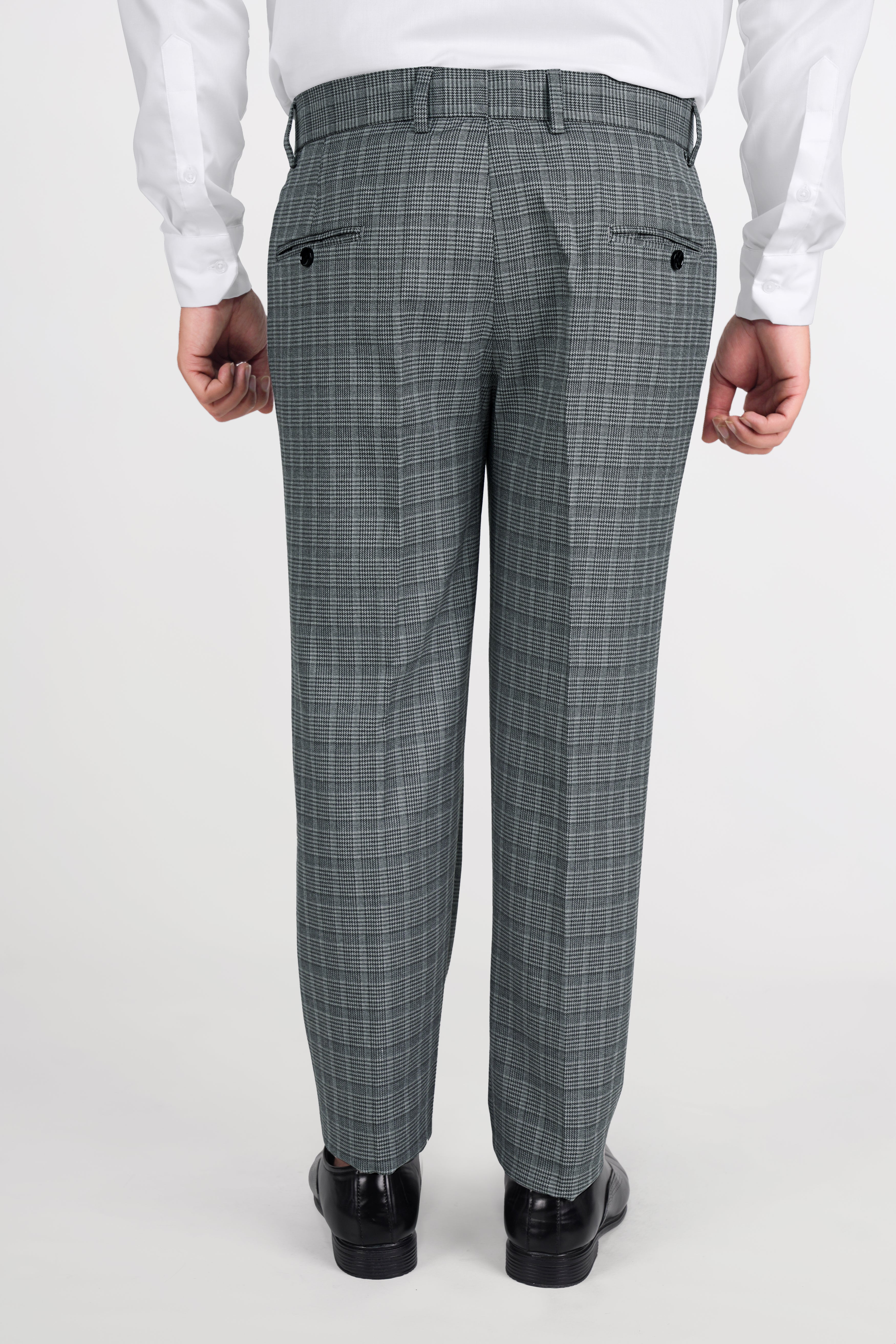 Oslo Gray Checkered Wool Rich Bandhgala Designer Stretchable Traveler Suit - Image 13