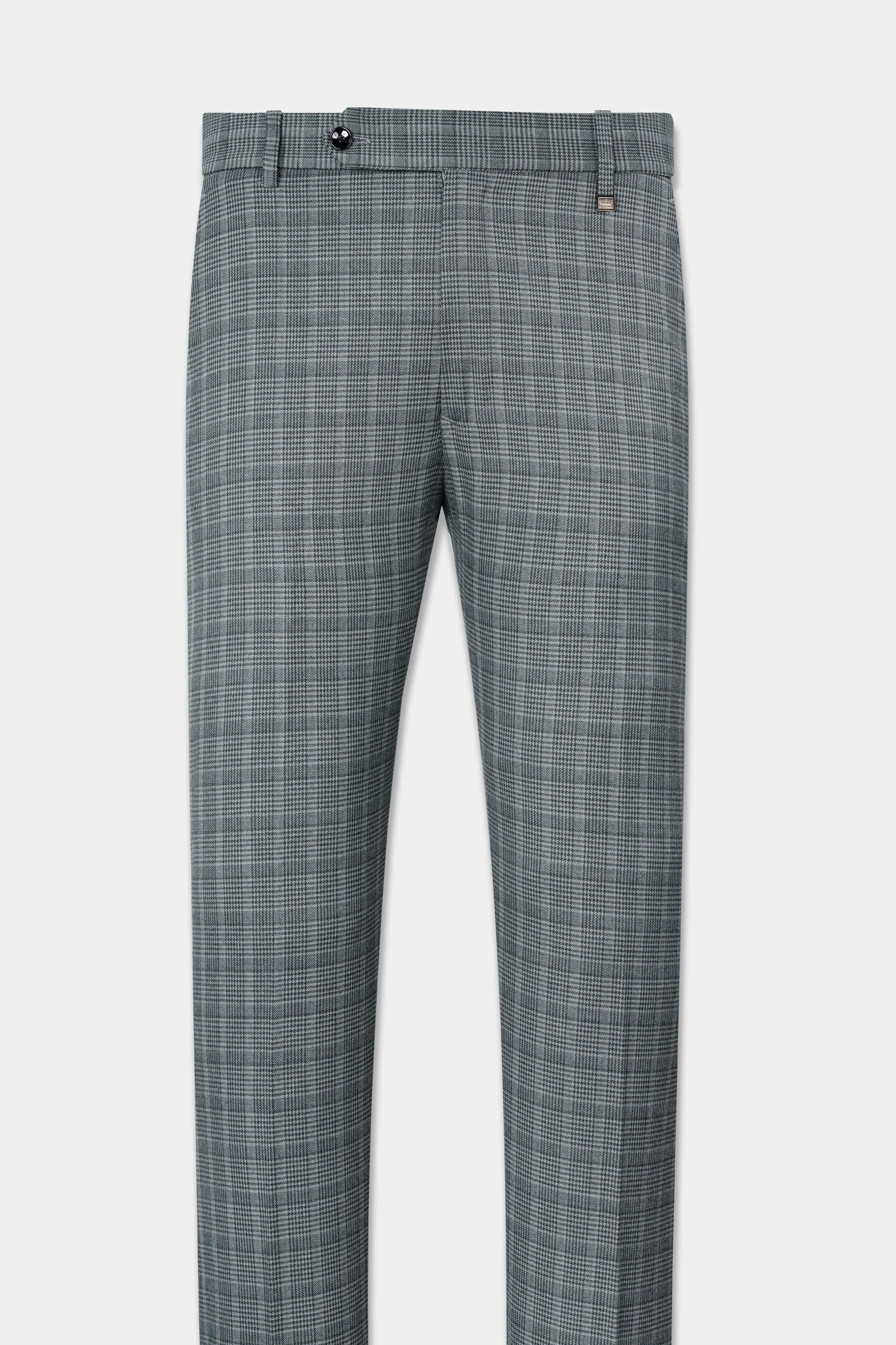 Oslo Gray Checkered Wool Rich Bandhgala Designer Stretchable Traveler Suit - Image 7