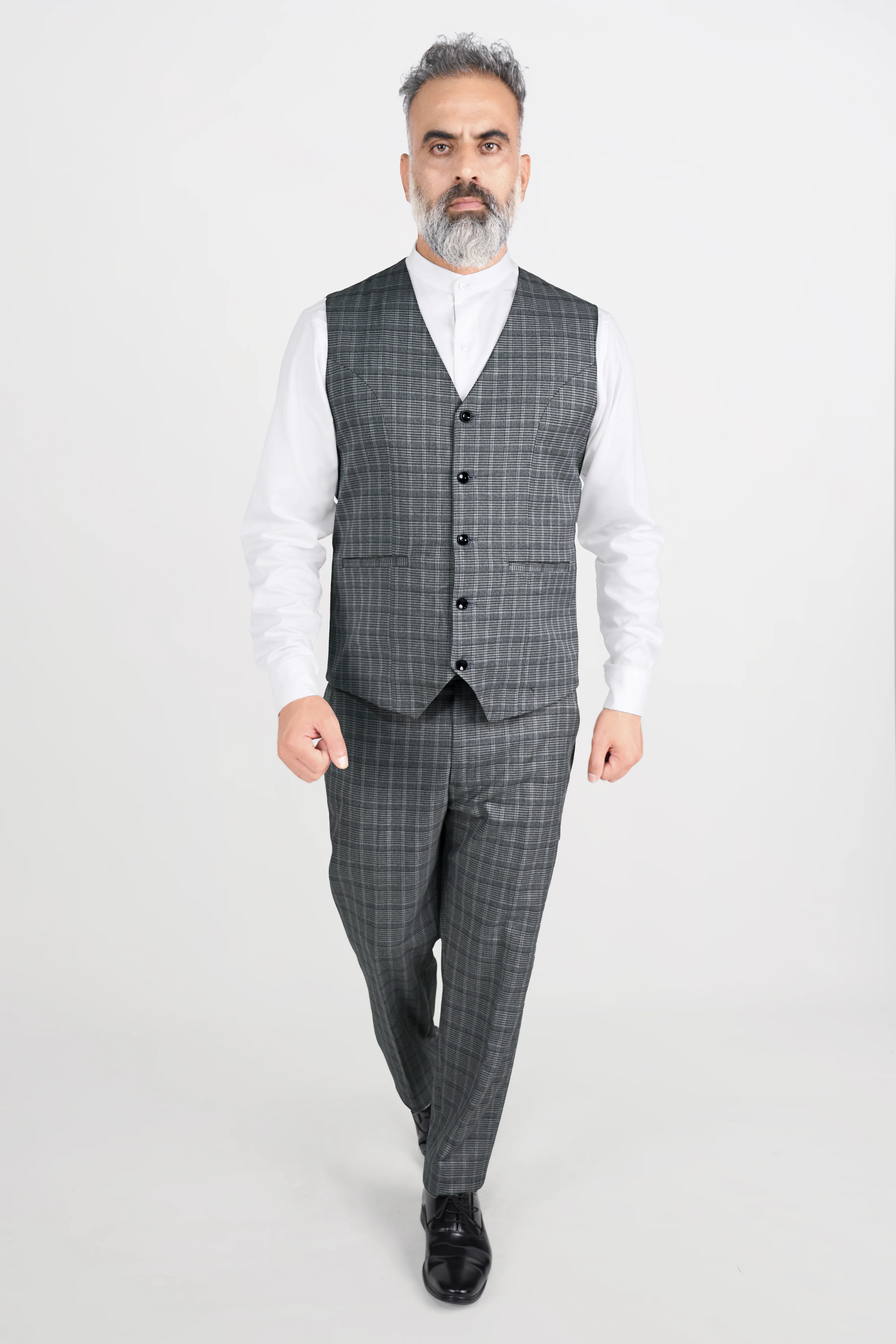 Oslo Gray Checkered Wool Rich Stretchable Traveler Waistcoat - Image 4