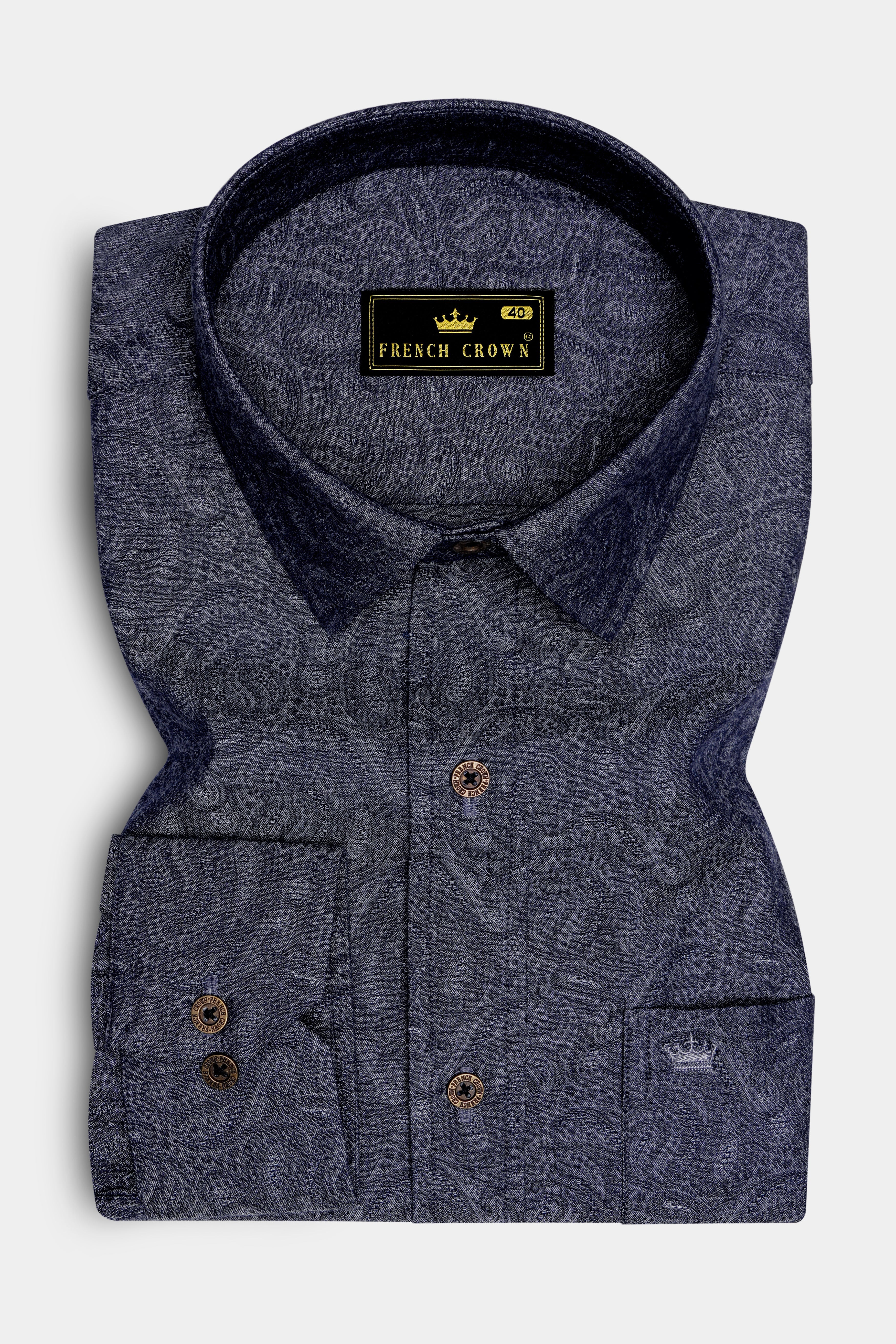 Paiscrest-Vulcan Denim Blue Paisley Printed Super Soft Premium Cotton Casual Shirt - Image 4