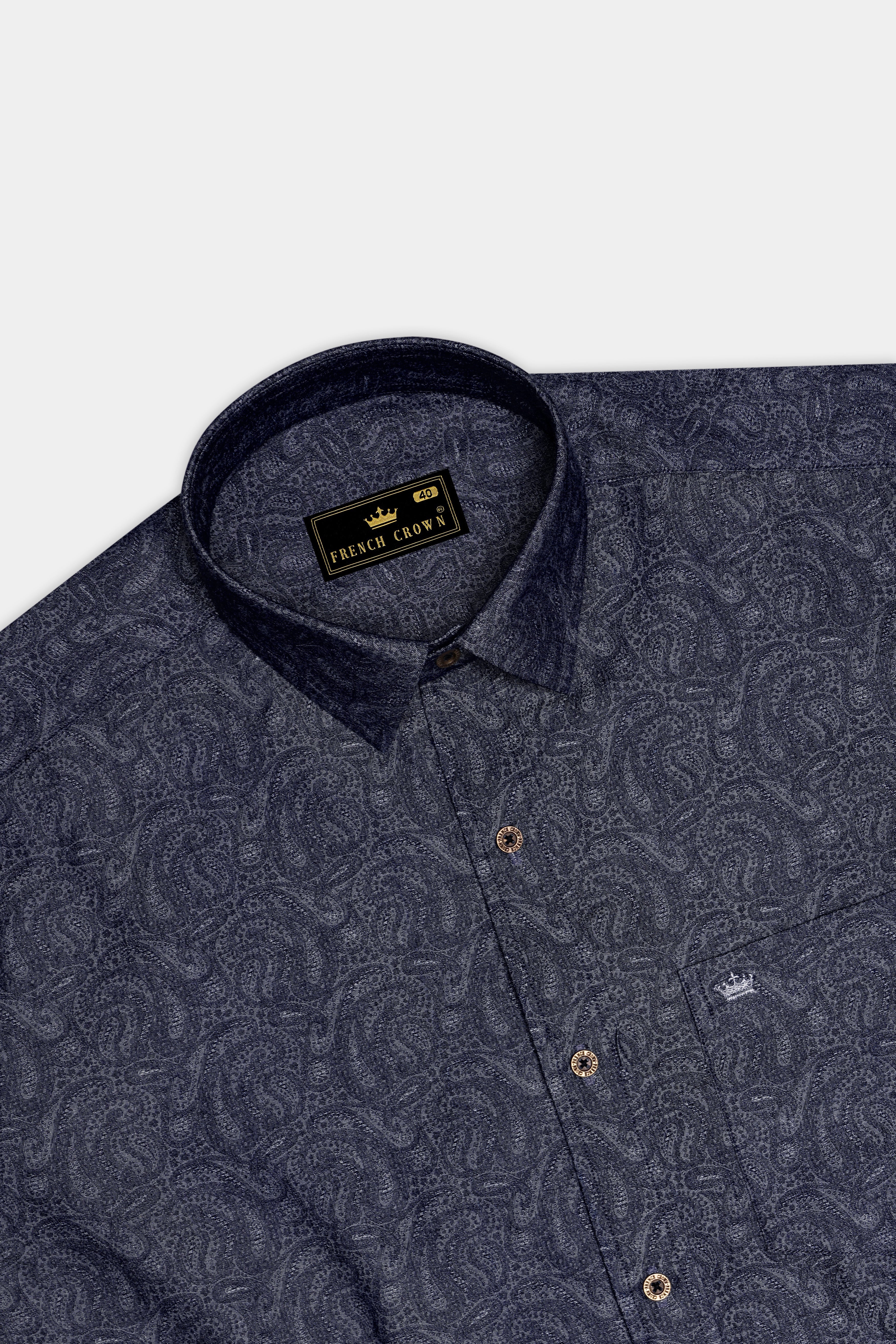 Paiscrest-Vulcan Denim Blue Paisley Printed Super Soft Premium Cotton Casual Shirt - Image 5