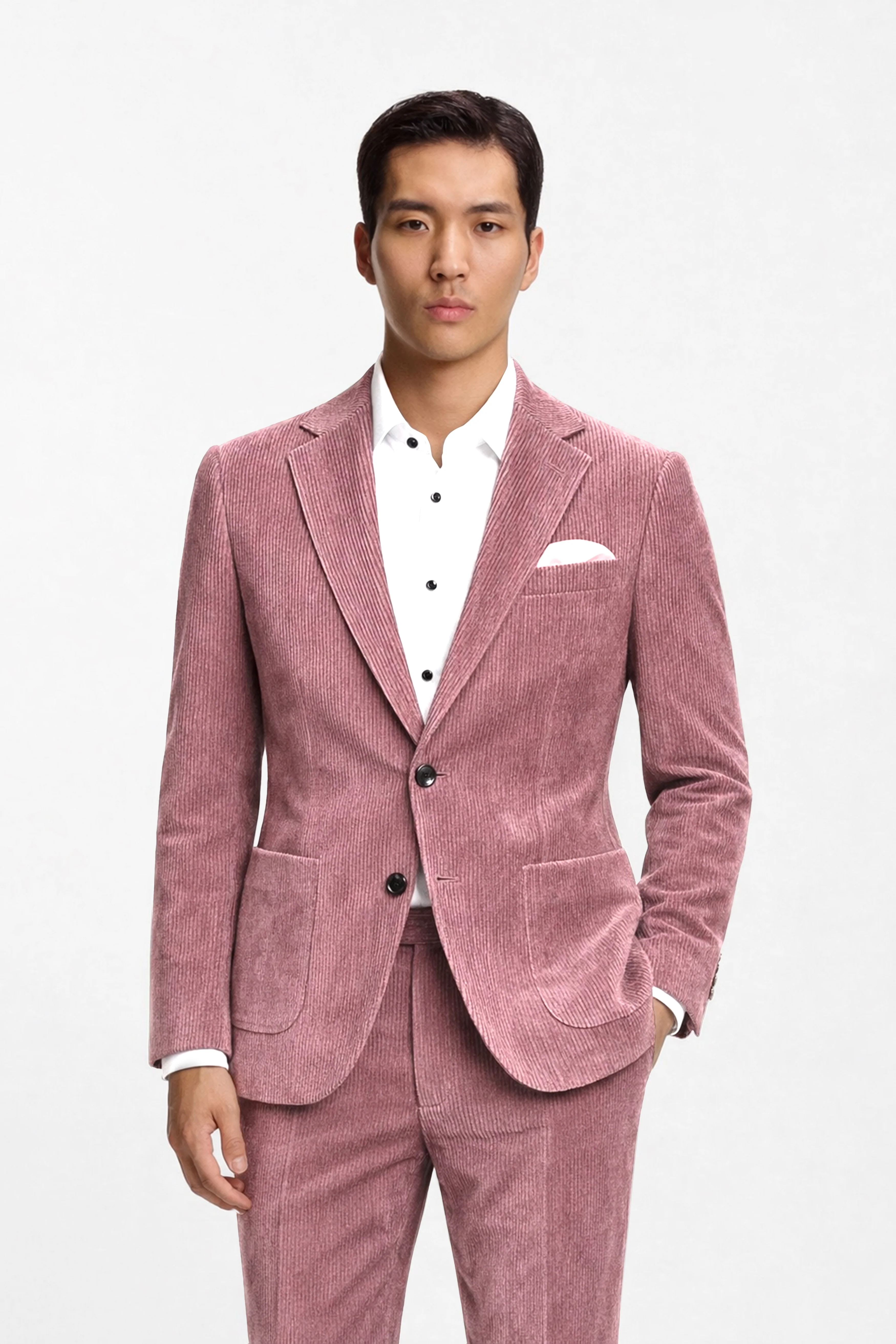 Petalux-Oriental Pink Corduroy Single Breasted Sports Suit - Image 11