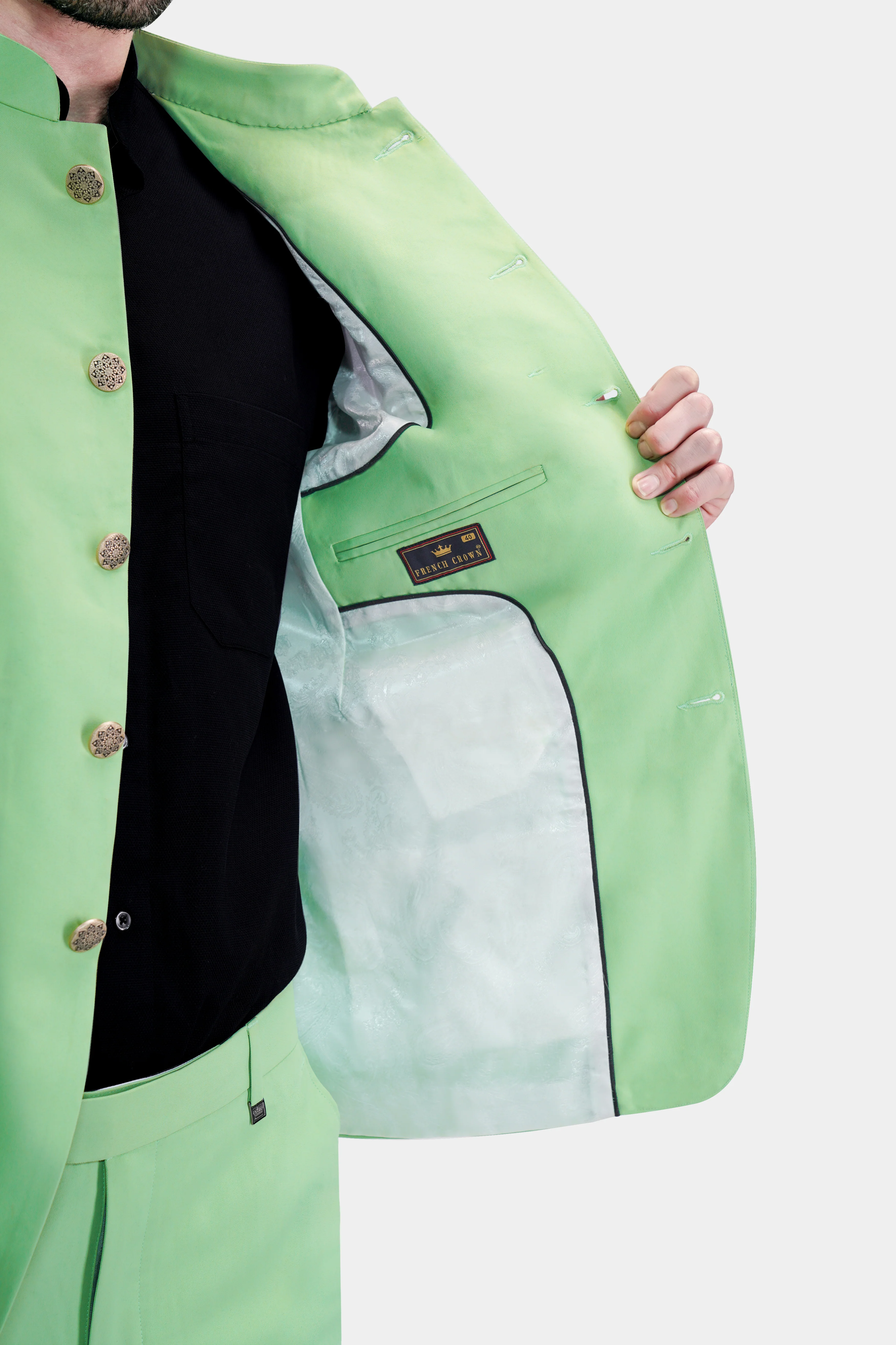 Pistachio Green Wool Rich Bandhgala Blazer - Image 4