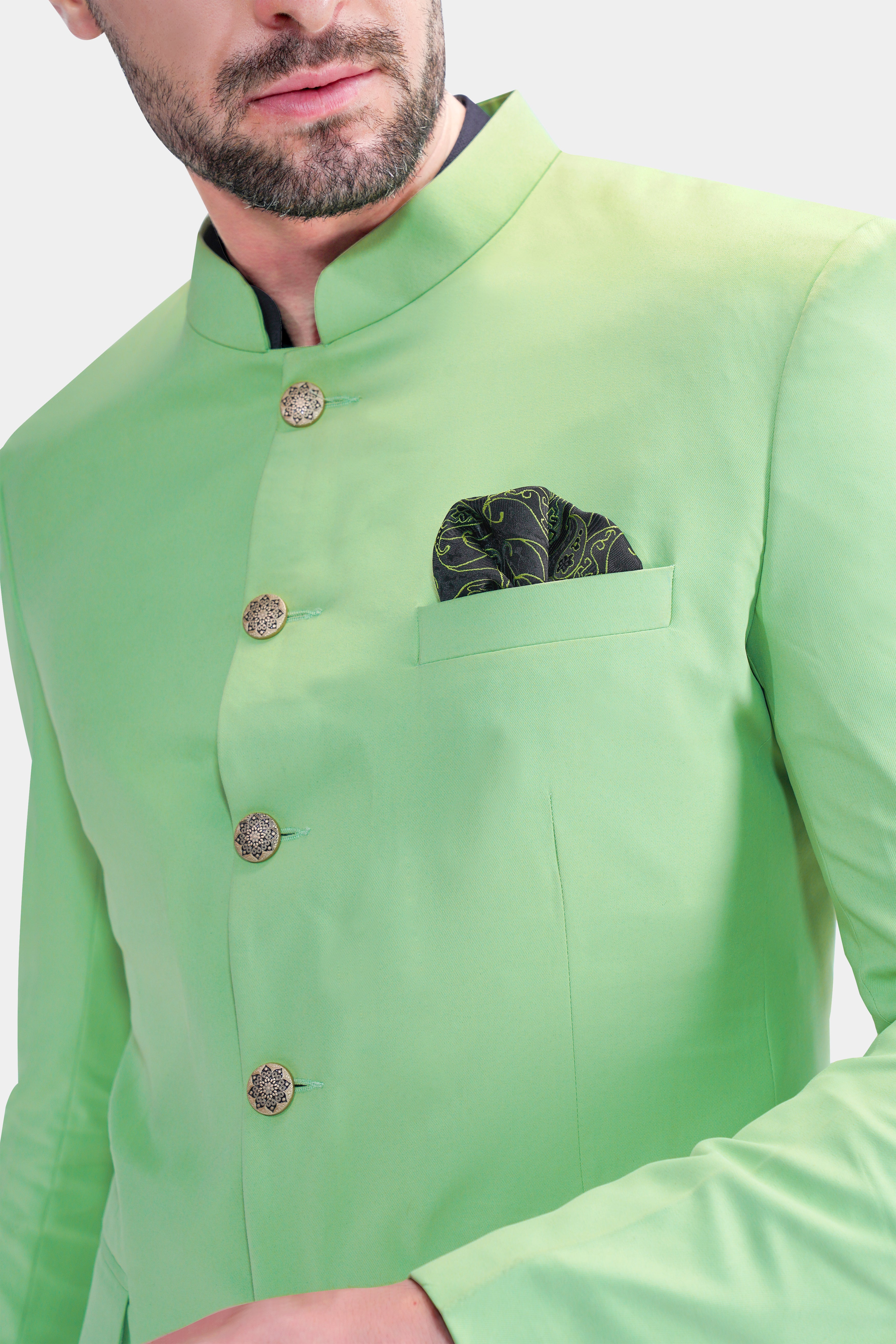 Pistachio Green Wool Rich Bandhgala Blazer - Image 5