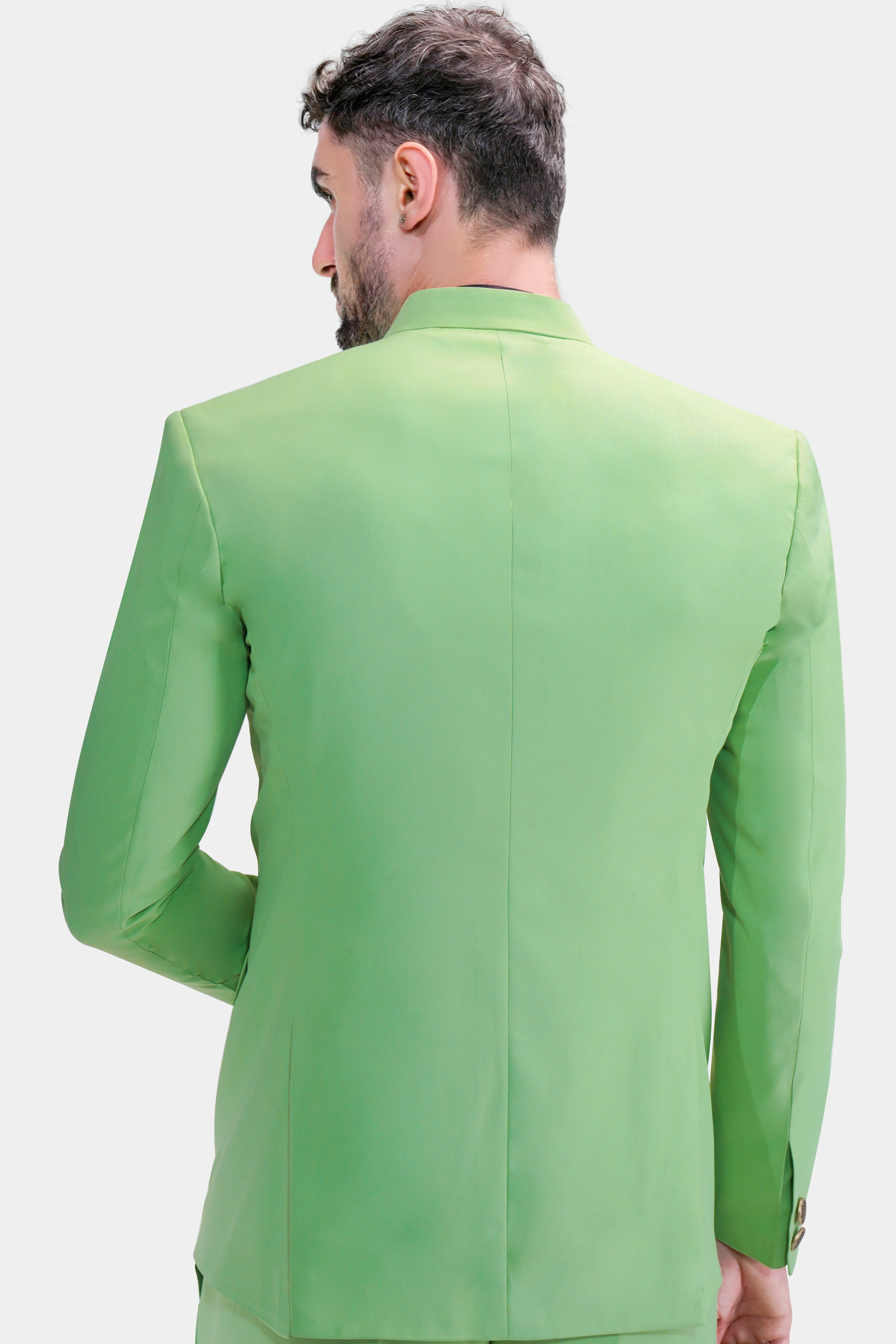 Pistachio Green Wool Rich Bandhgala Blazer - Image 6