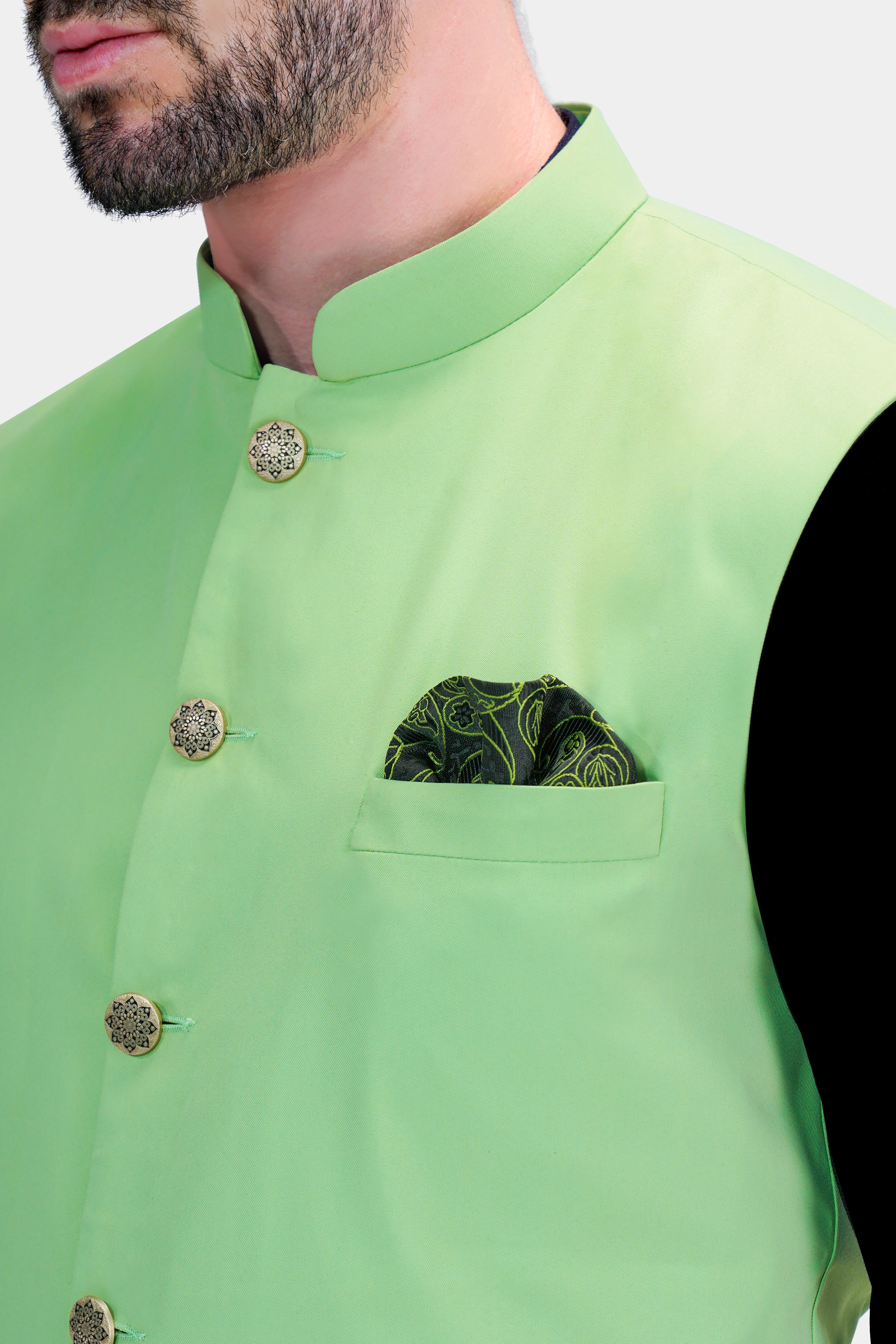 Pistachio Green Wool Rich Nehru Jacket - Image 4