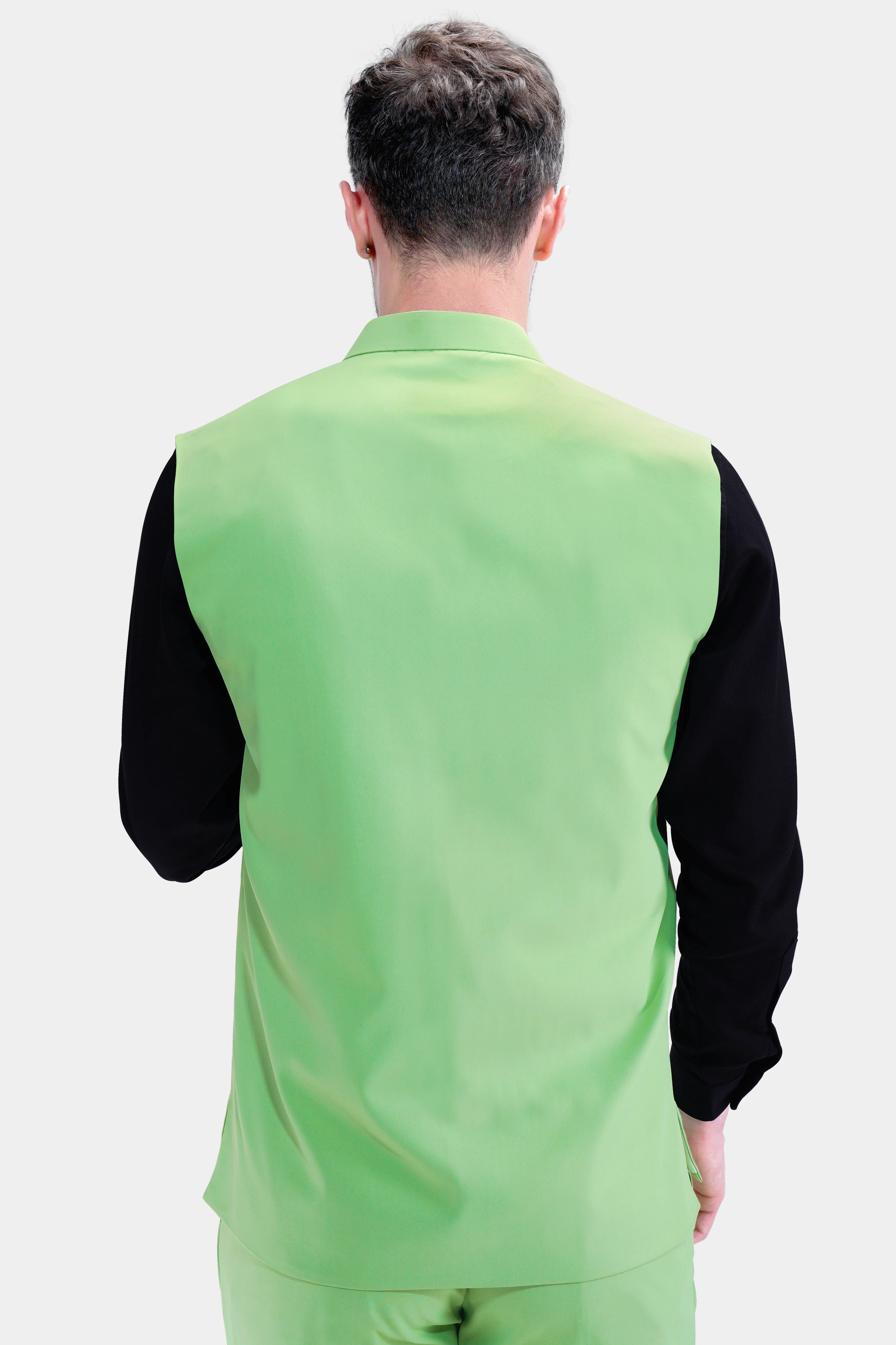 Pistachio Green Wool Rich Nehru Jacket - Image 5