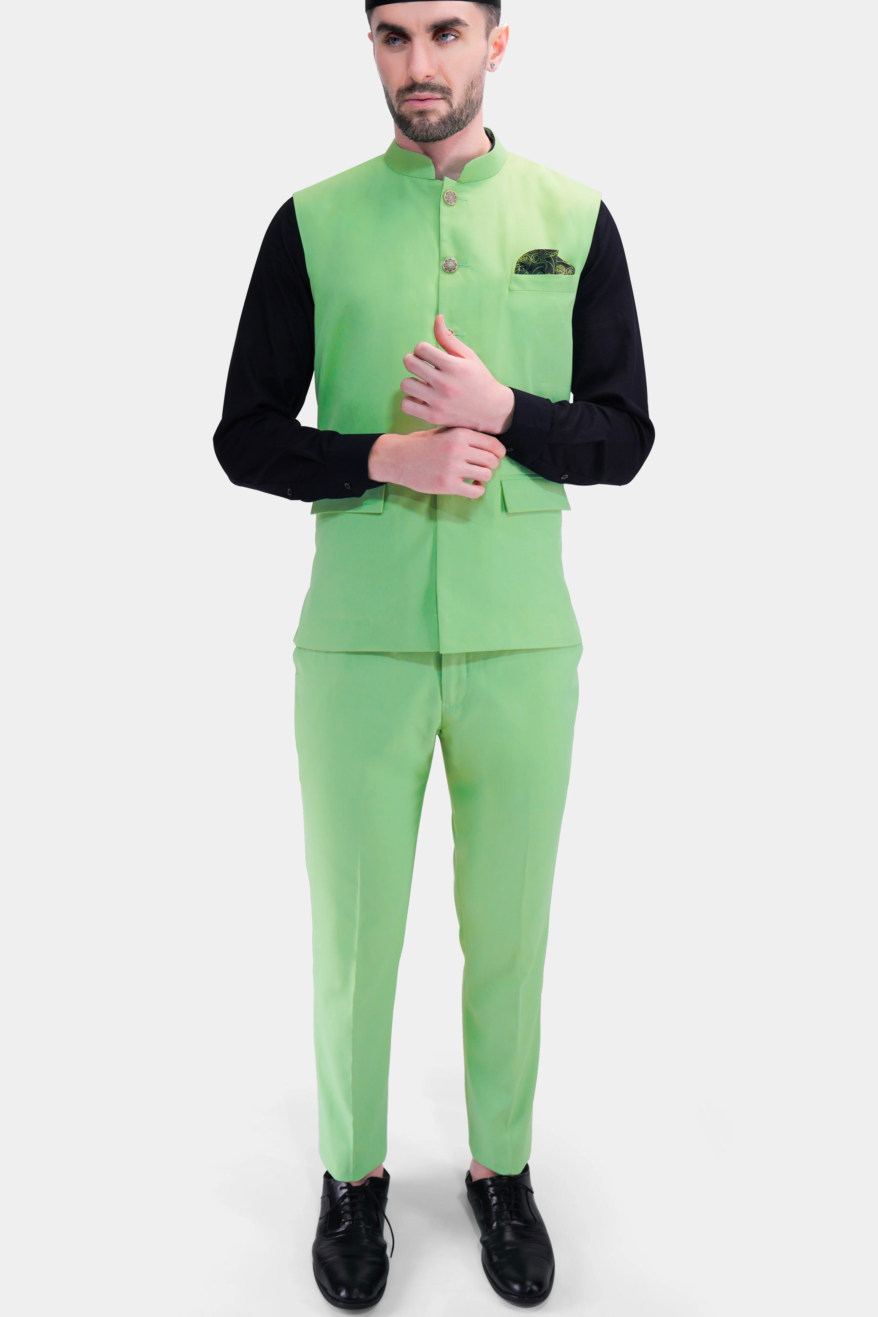 Pistachio Green Wool Rich Nehru Jacket - Image 6