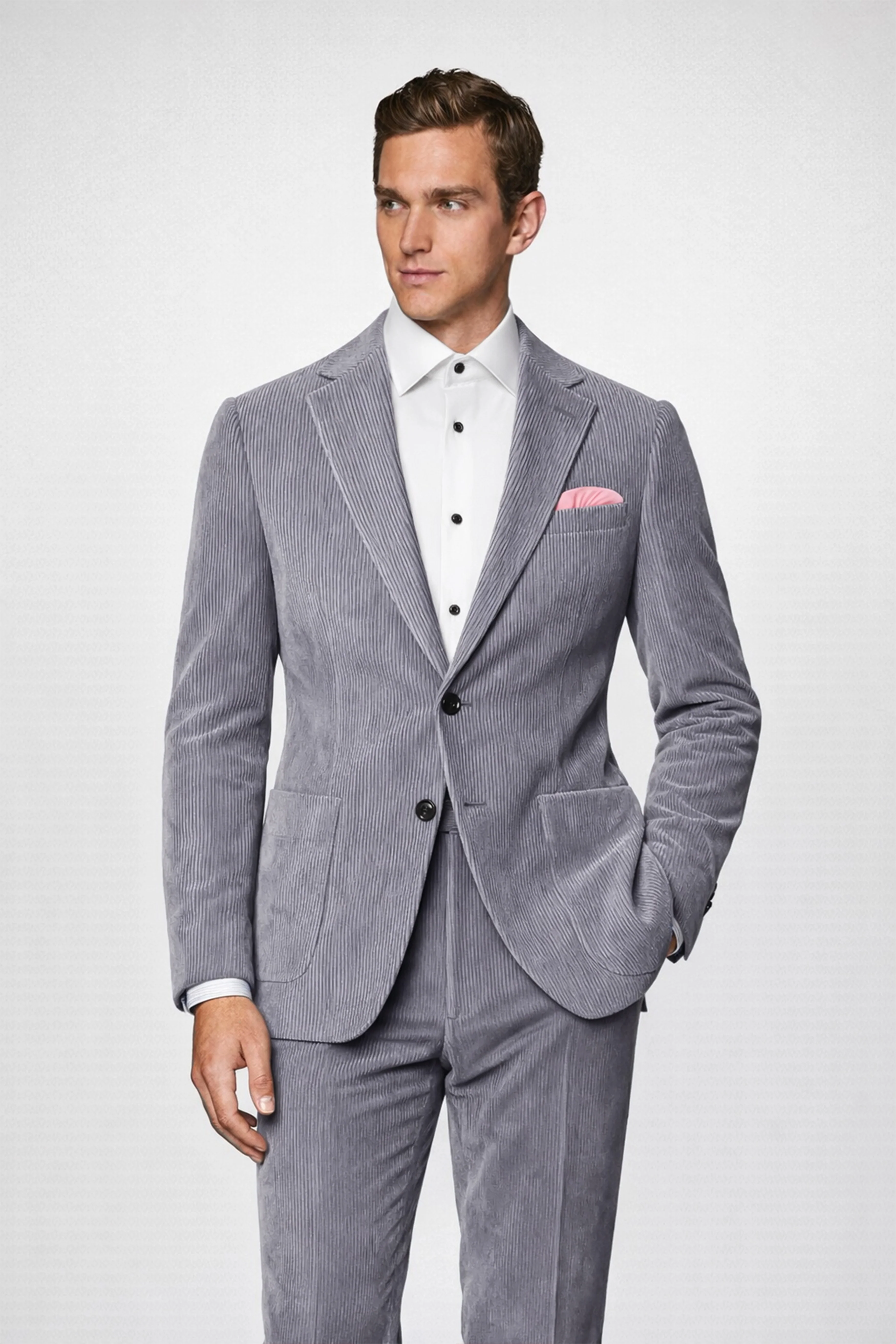 Ribvoro-Topaz Gray Corduroy Single Breasted Sports Blazer - Image 4
