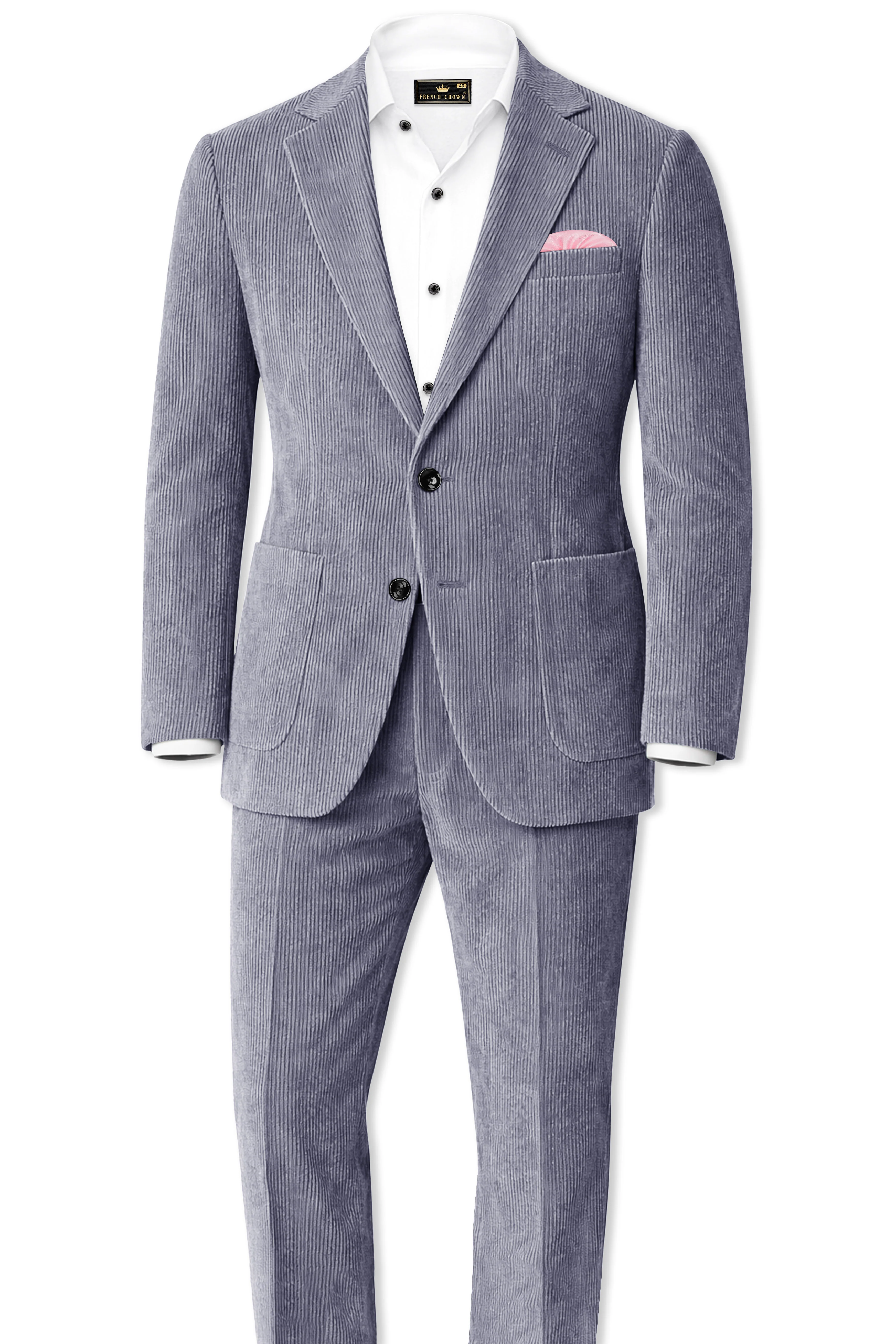Ribvoro-Topaz Gray Corduroy Single Breasted Sports Suit - Image 4