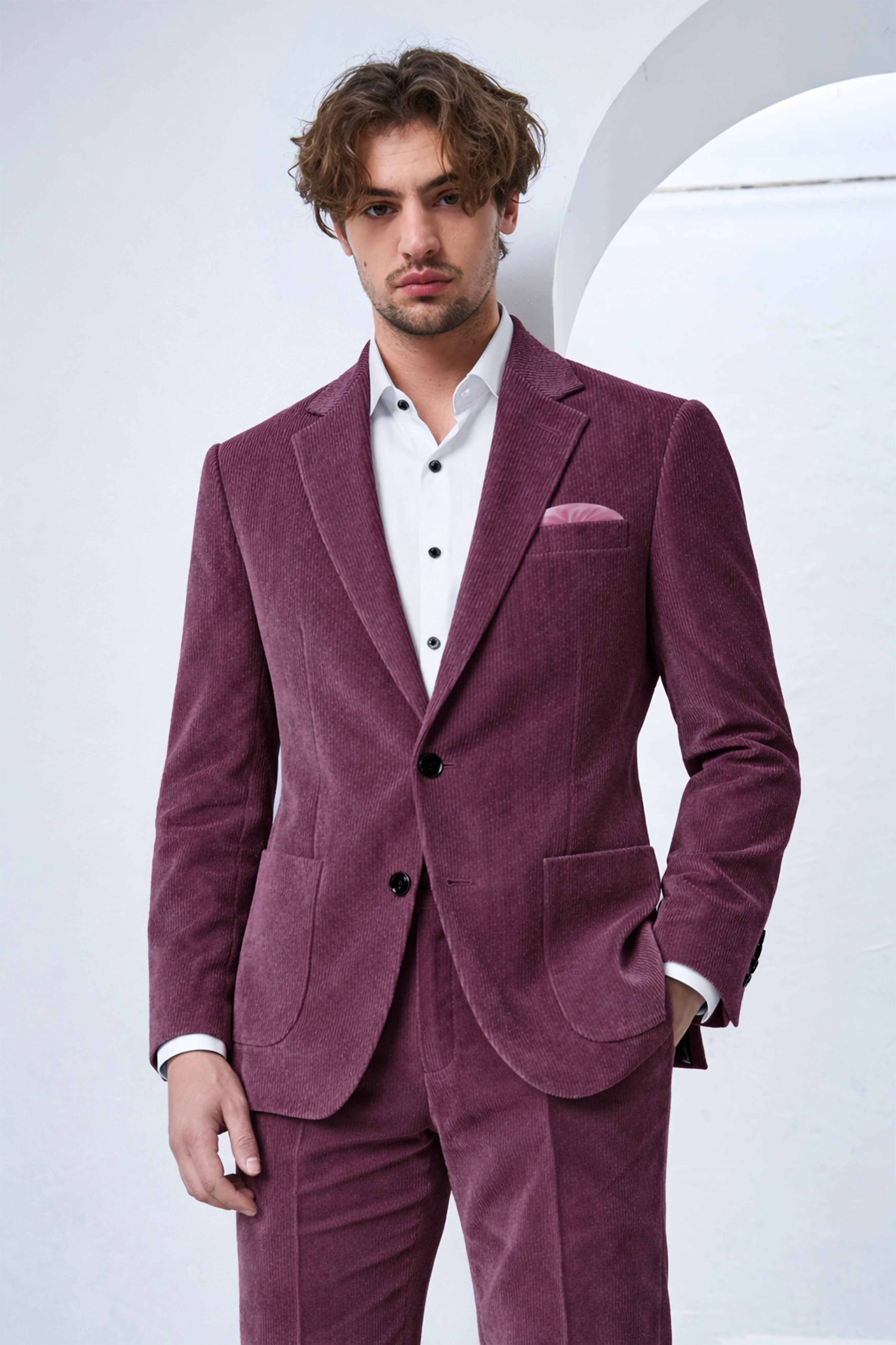 Roselux-Cosmic Pink Corduroy Single Breasted Sports Blazer - Image 4