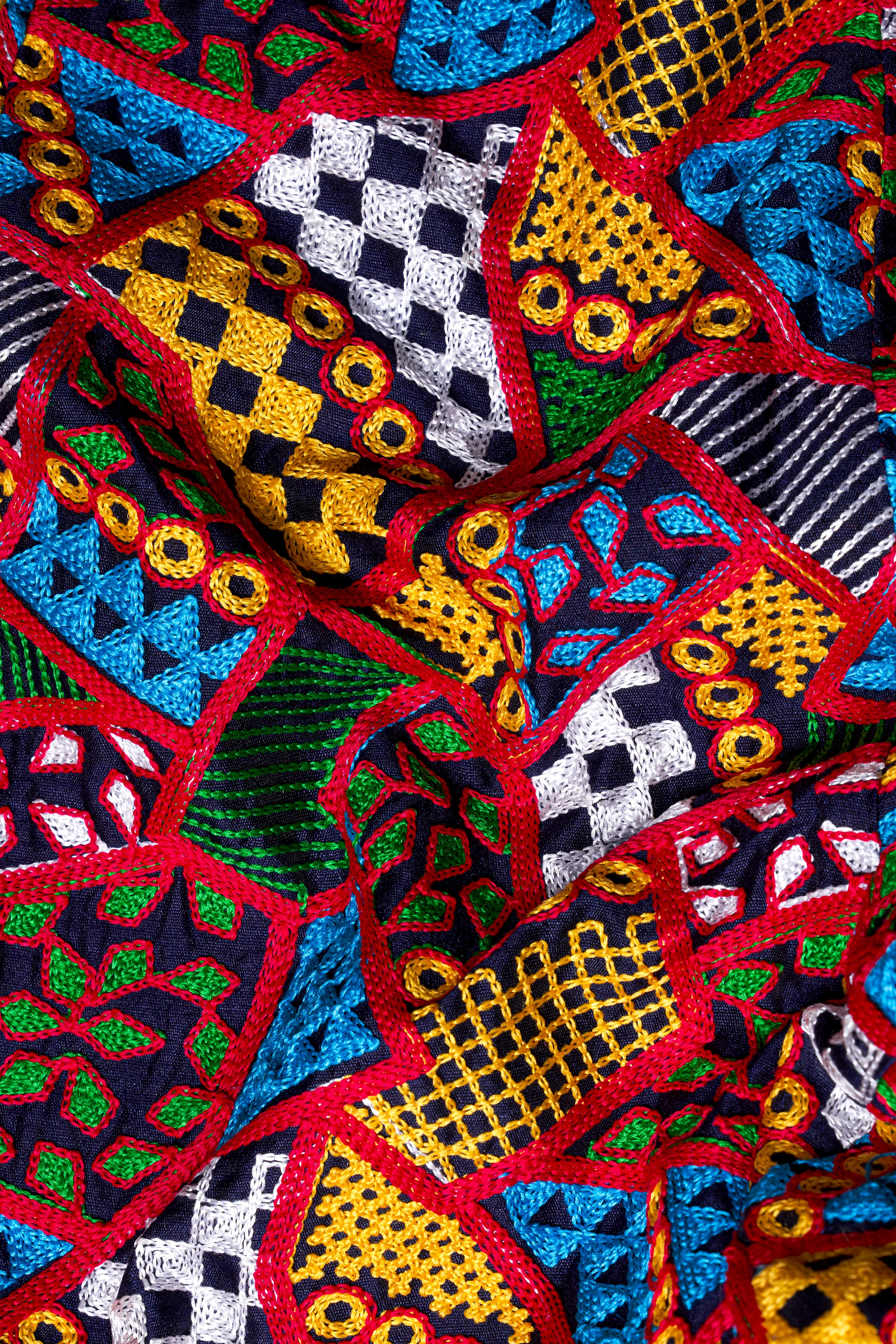 Rosso Red with Peel Yellow Multicolour Cotton Thread Embroidered Nehru Jacket - Image 3