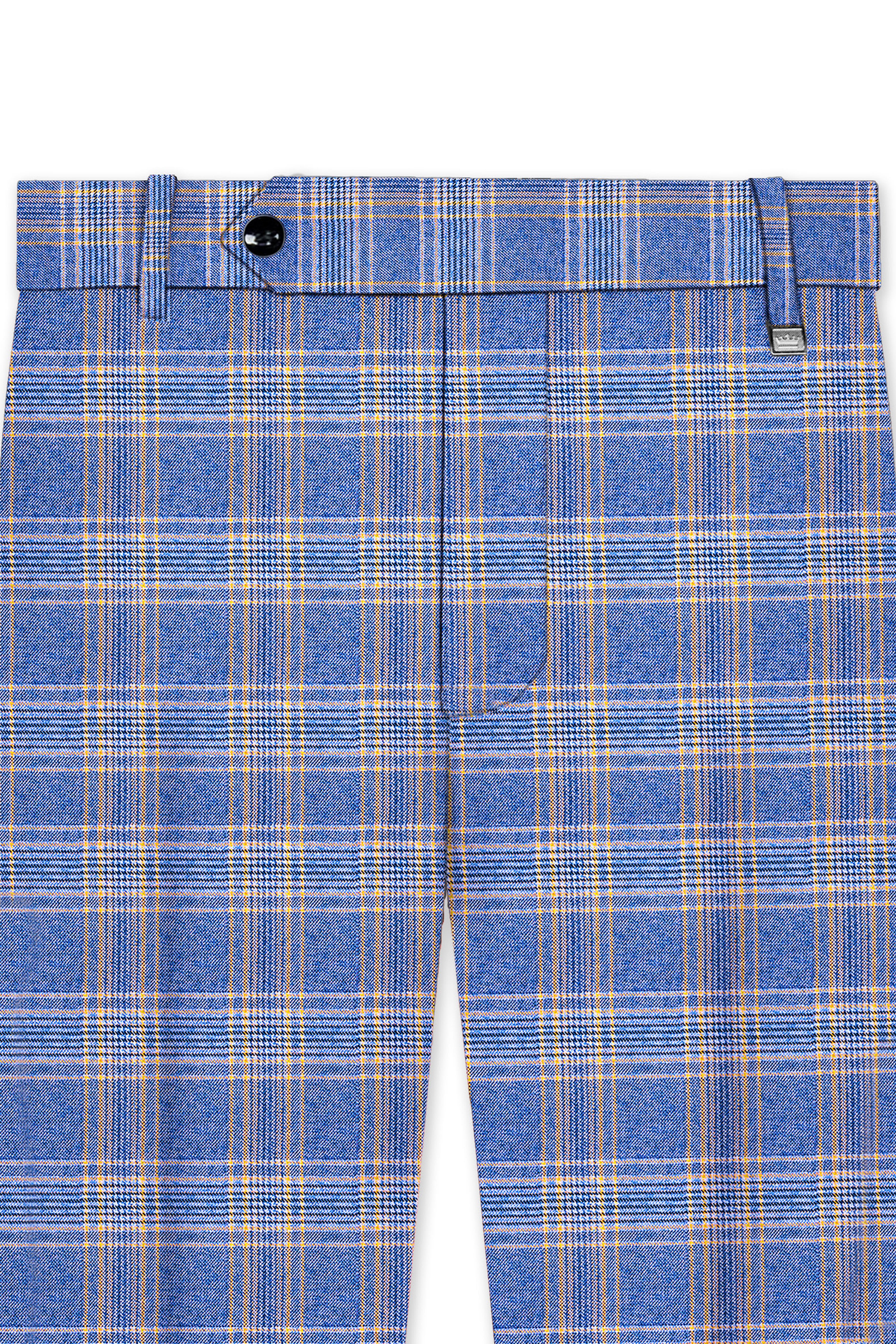 Scampi Blue and Muesli Brown Plaid Wool Rich Cross Placket Bandhgala Suit - Image 11