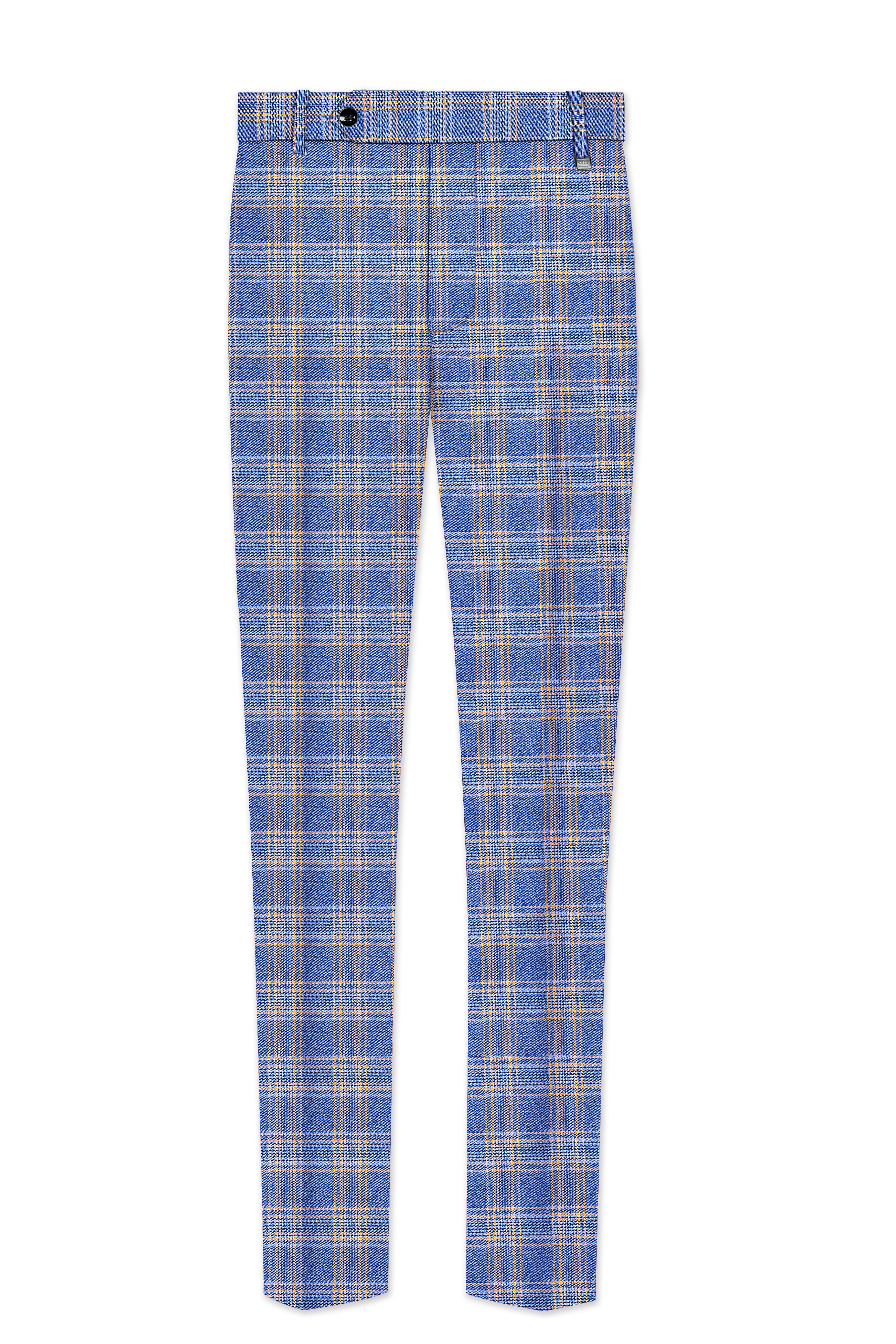 Scampi Blue and Muesli Brown Plaid Wool Rich Cross Placket Bandhgala Suit - Image 12