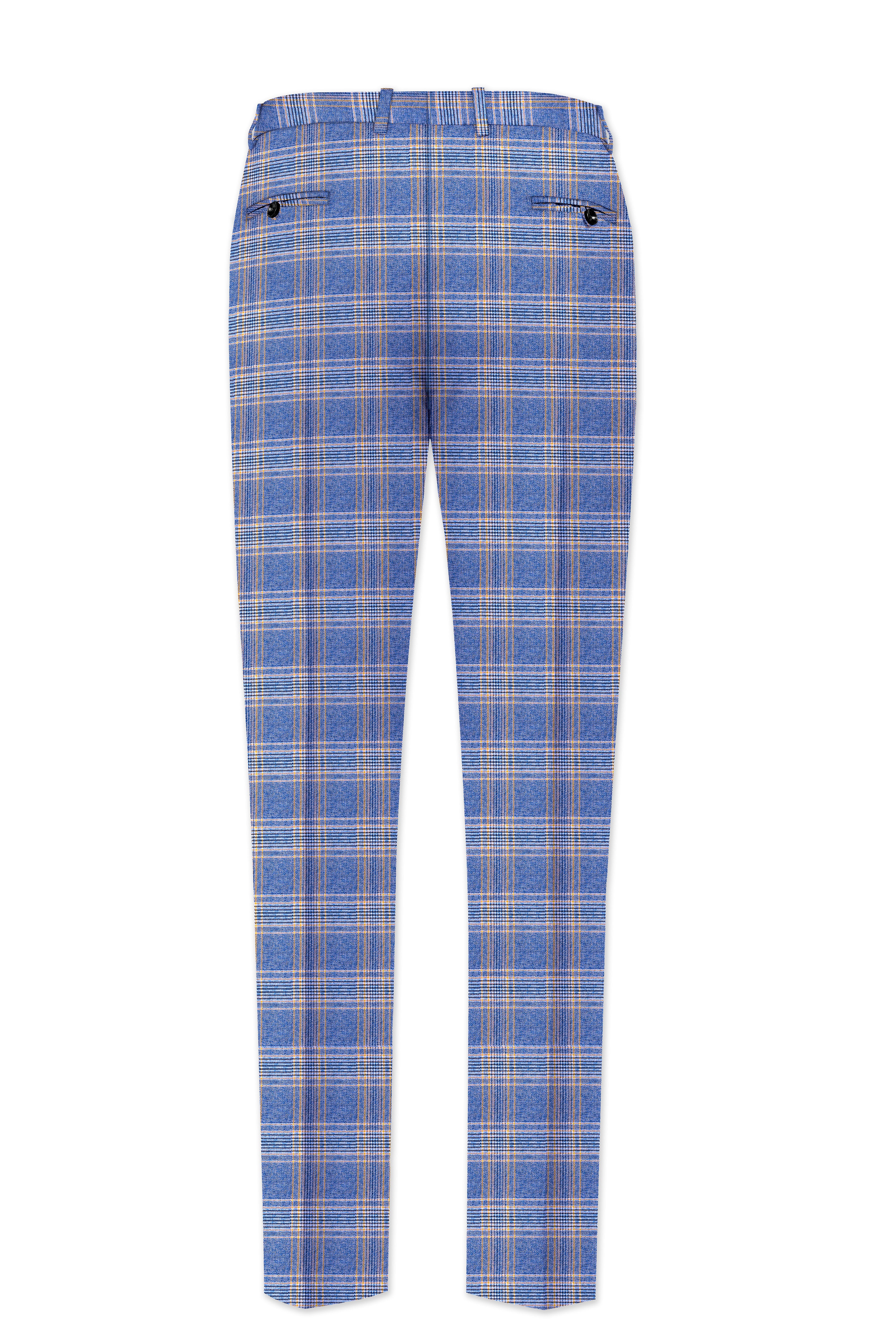 Scampi Blue and Muesli Brown Plaid Wool Rich Cross Placket Bandhgala Suit - Image 13
