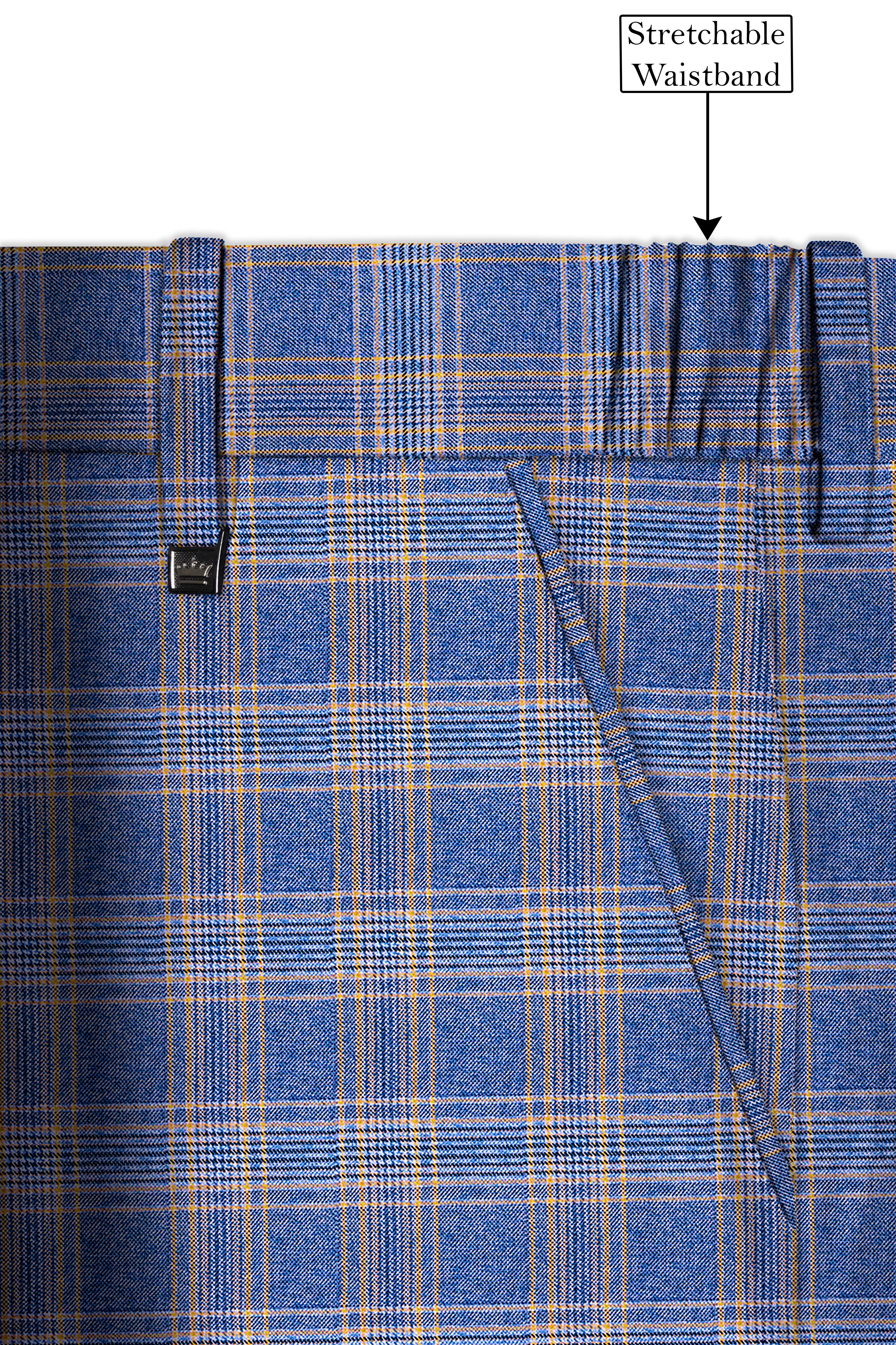 Scampi Blue and Muesli Brown Plaid Wool Rich Cross Placket Bandhgala Suit - Image 14