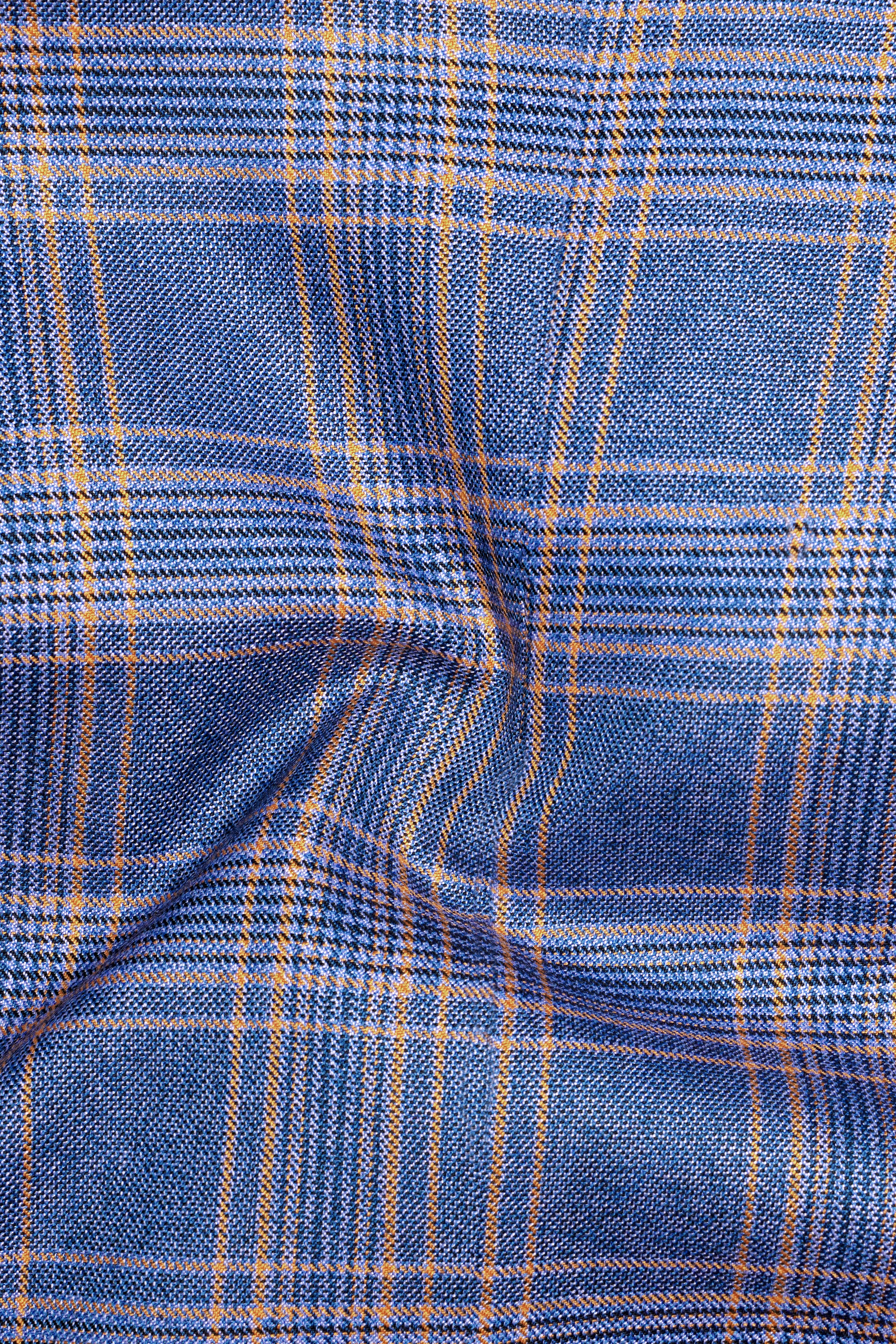 Scampi Blue and Muesli Brown Plaid Wool Rich Nehru Jacket - Image 3