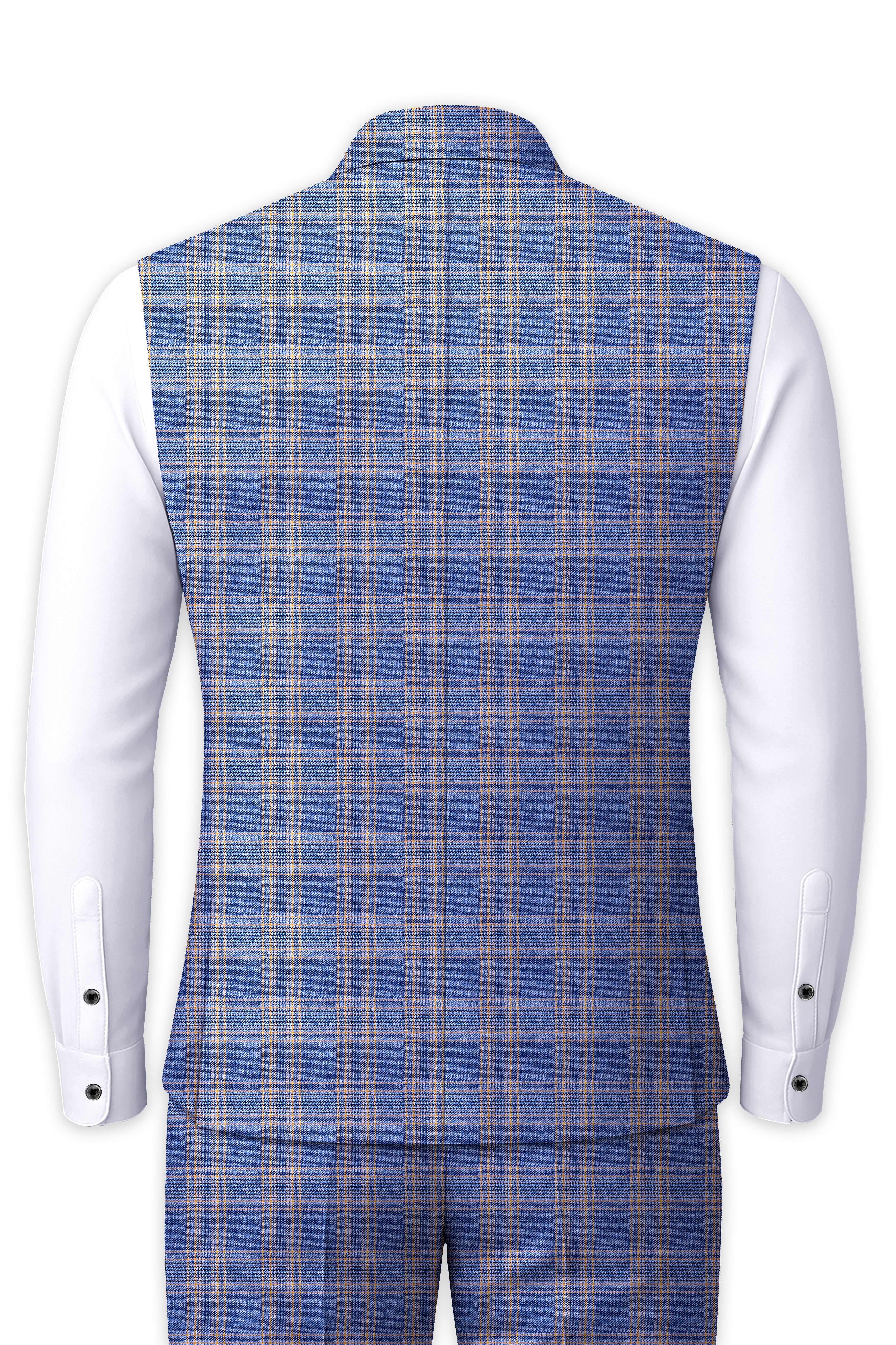 Scampi Blue and Muesli Brown Plaid Wool Rich Nehru Jacket - Image 4