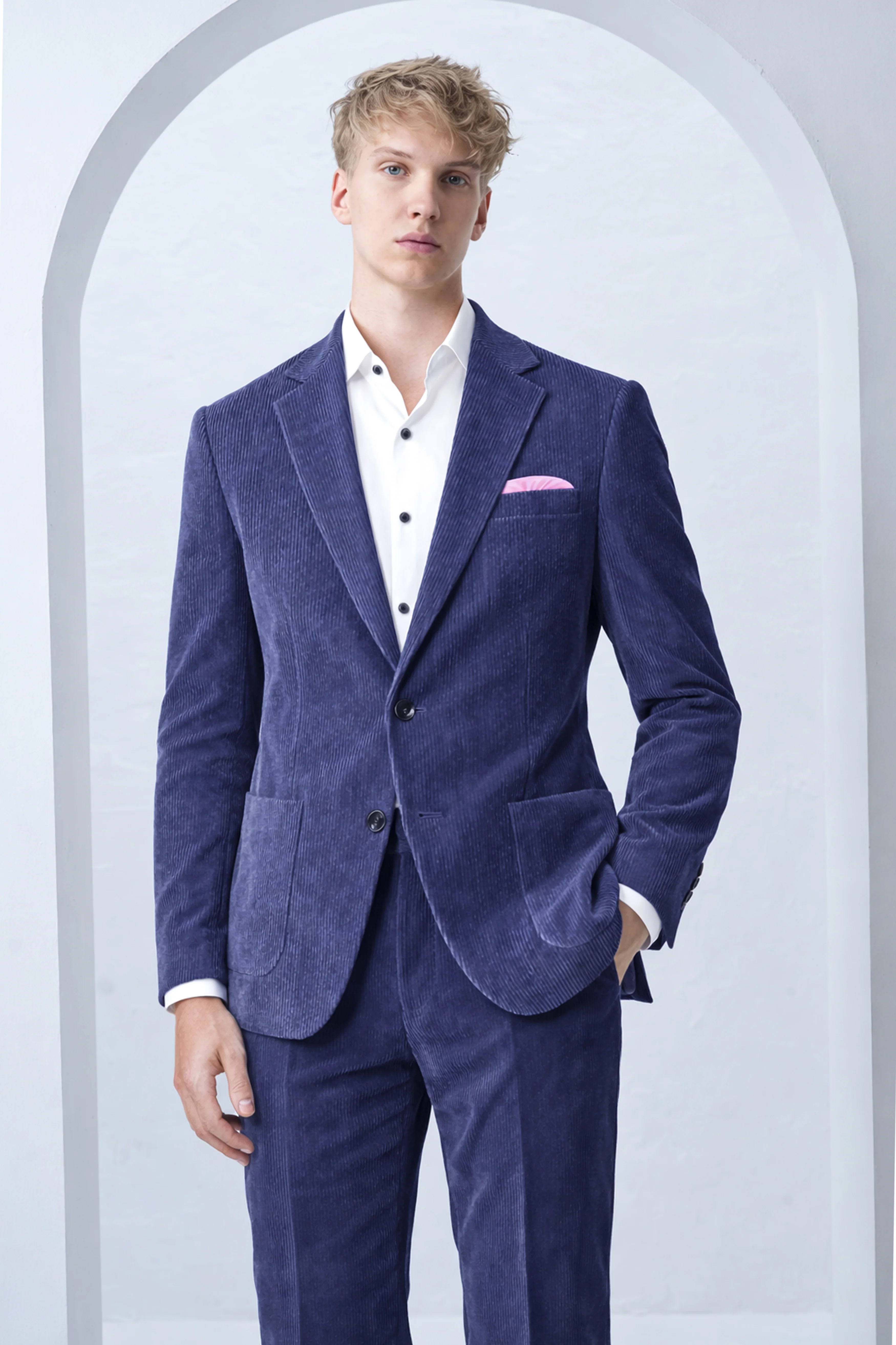 Slatzen-Slate Blue Corduroy Single Breasted Sports Suit - Image 11