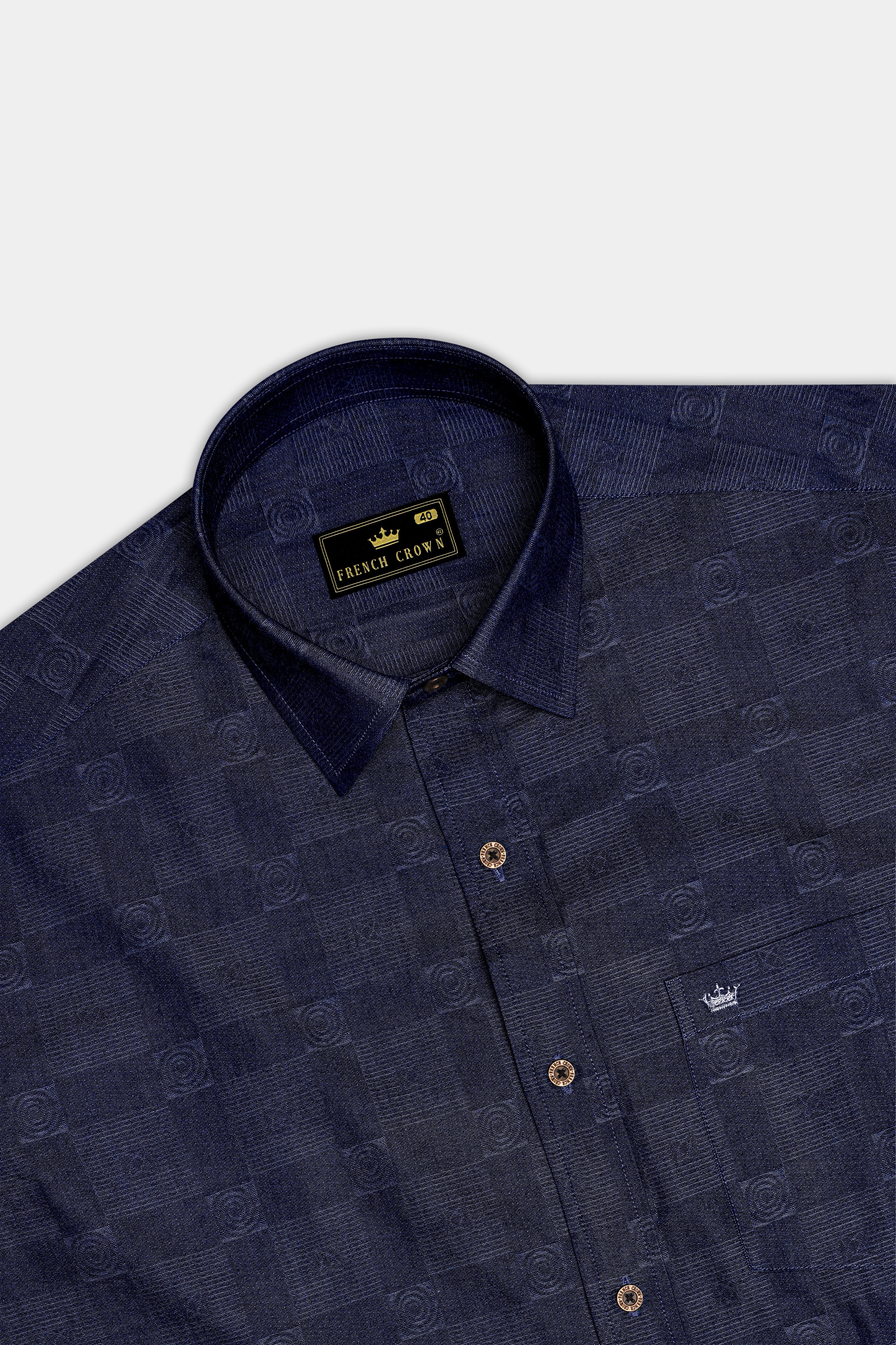 Squivra-Mirage Denim Blue square and circular motifs Textured Super Soft Premium Cotton Casual Shirt - Image 4