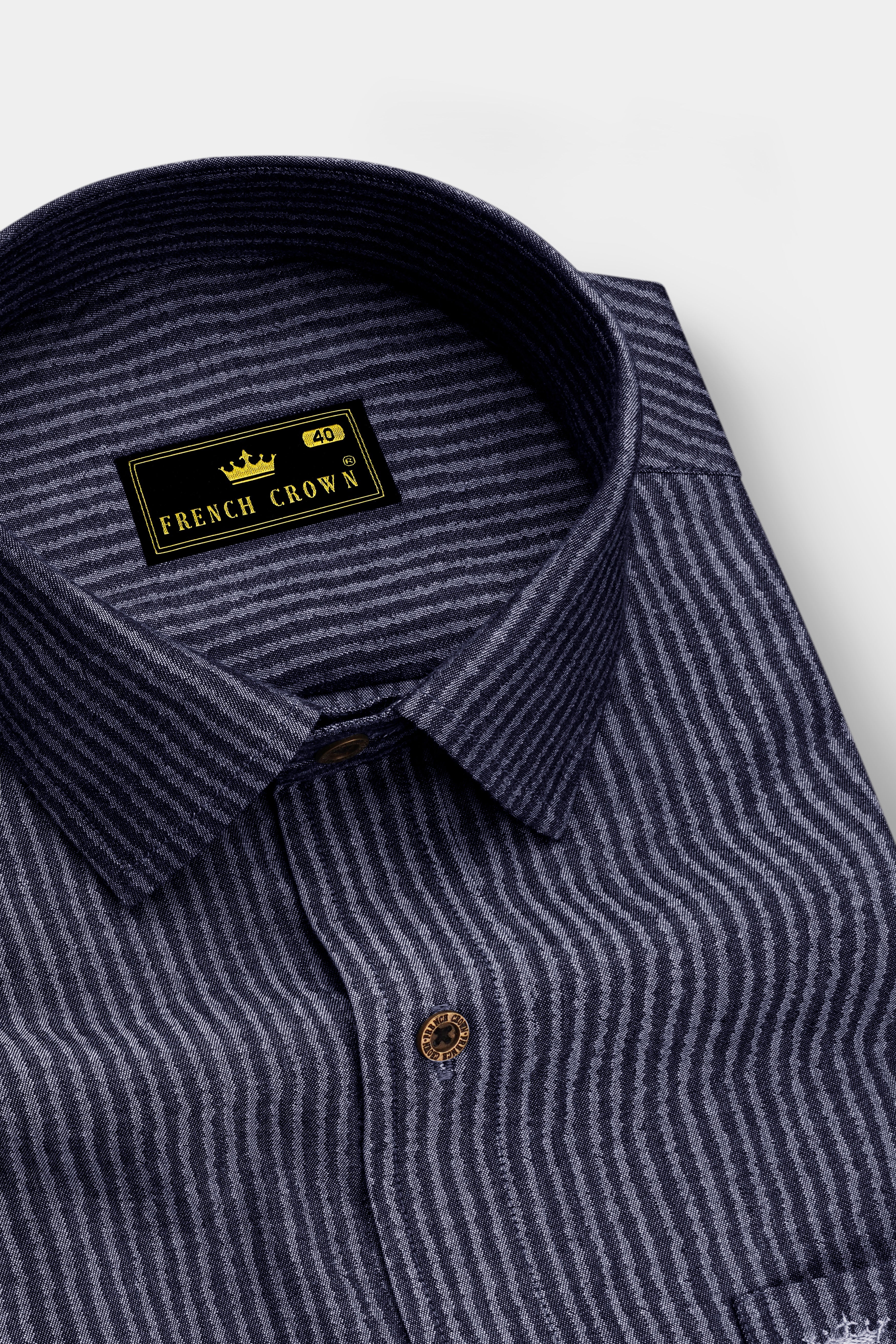 Striora-Graphite Denim Blue Striped Super Soft Premium Cotton Casual Shirt - Image 2