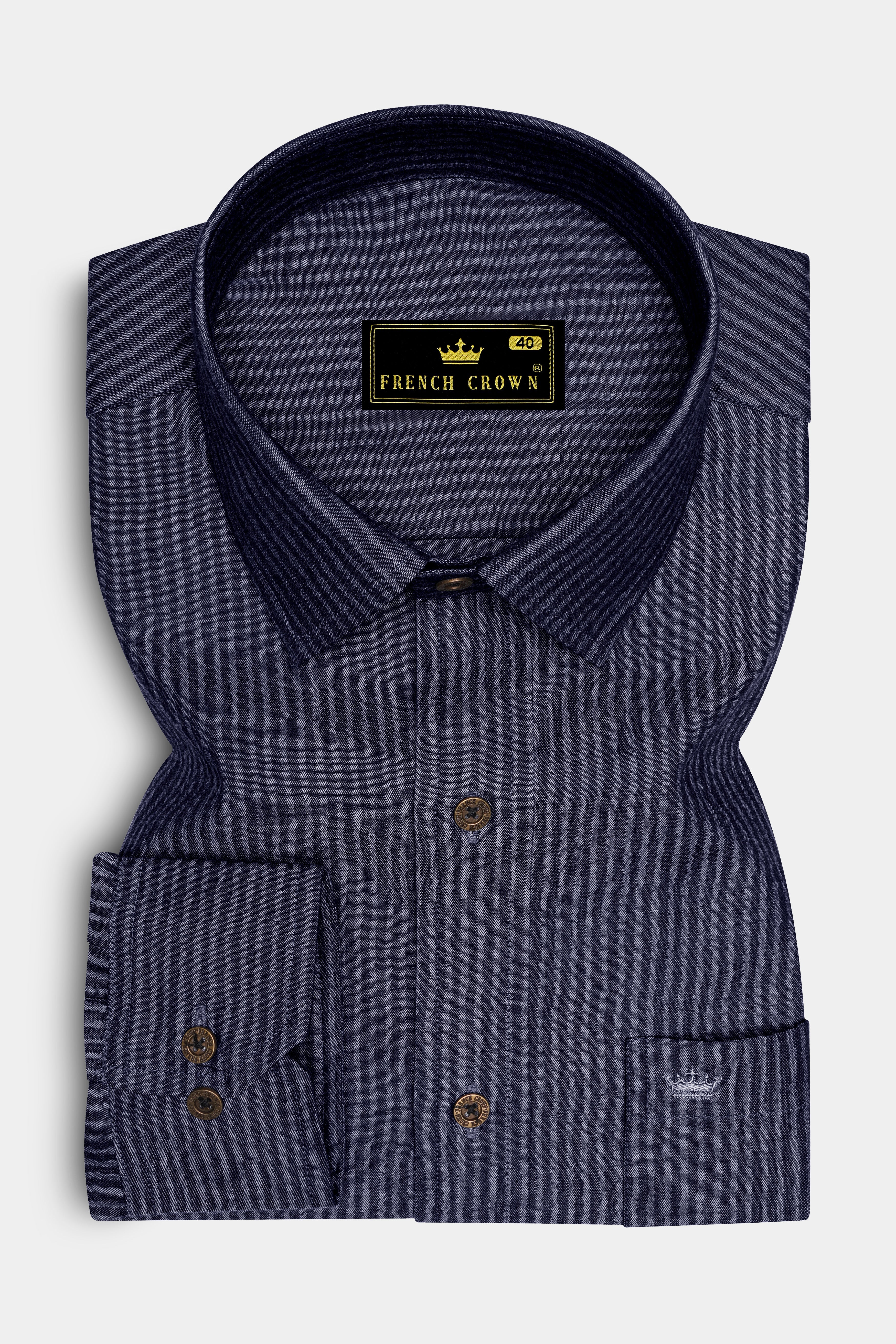 Striora-Graphite Denim Blue Striped Super Soft Premium Cotton Casual Shirt - Image 4
