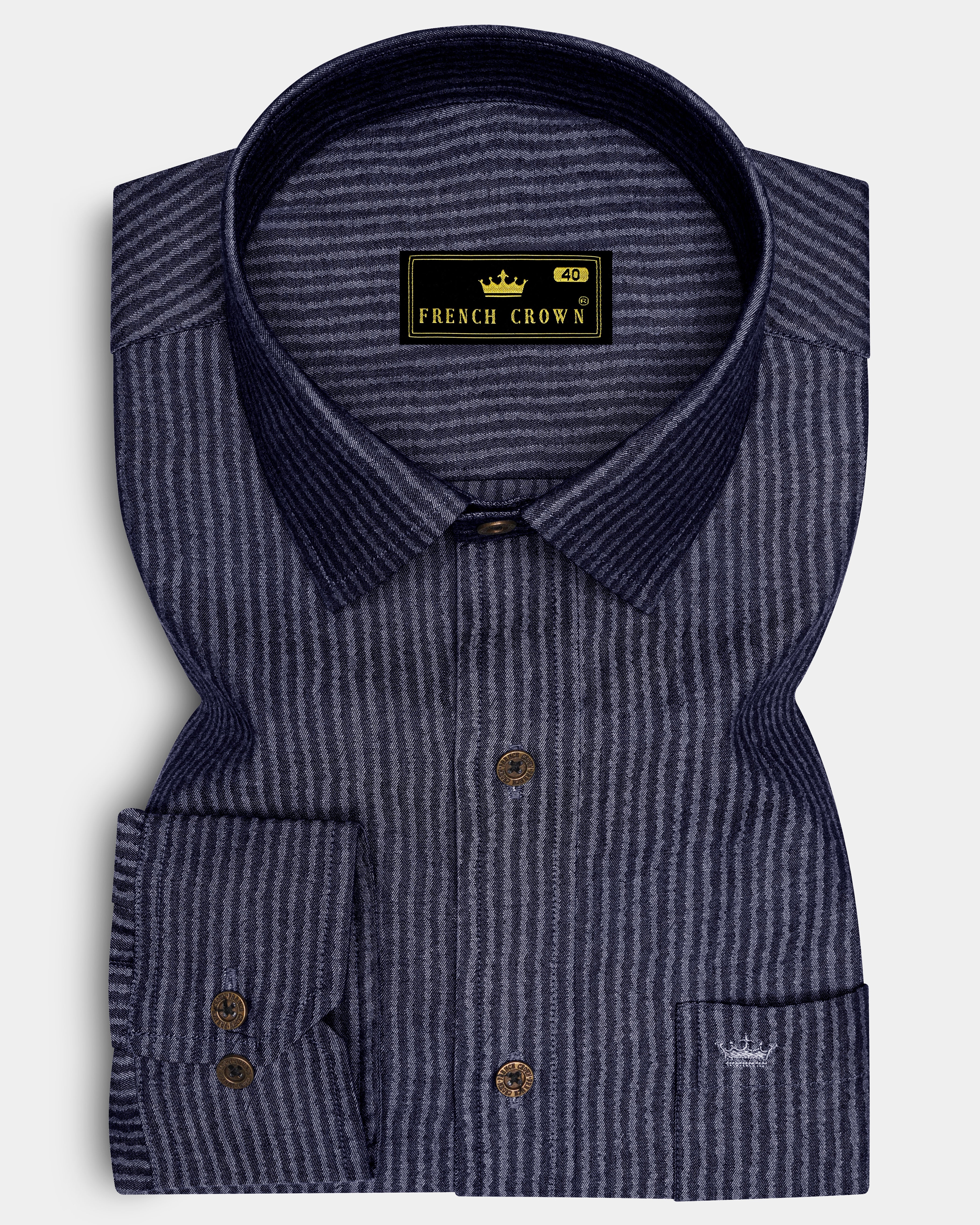 Striora-Graphite Denim Blue Striped Super Soft Premium Cotton Casual Shirt - Image 6