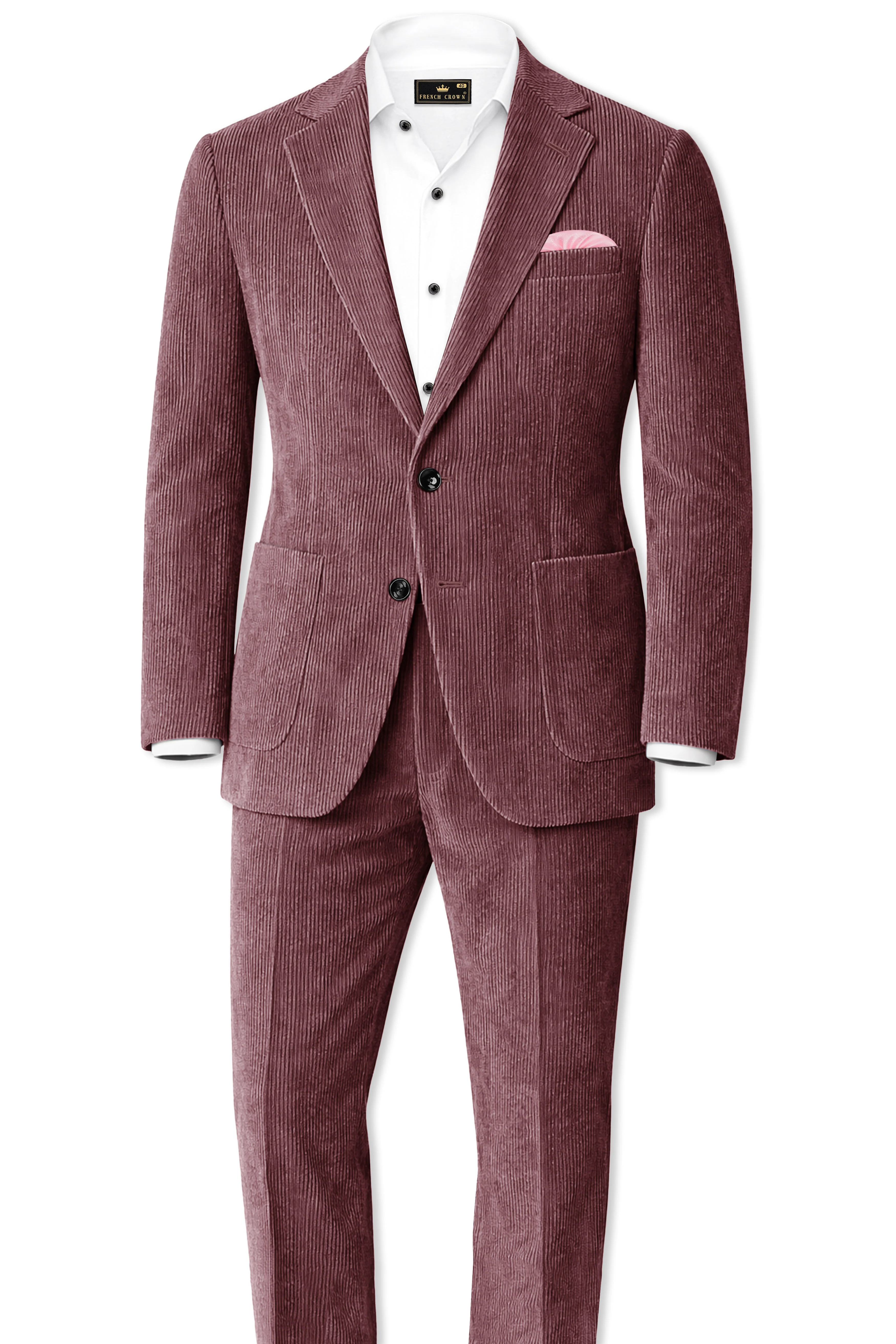 Tauzen-Rose Taupe Pink Corduroy Single Breasted Sports Suit - Image 4