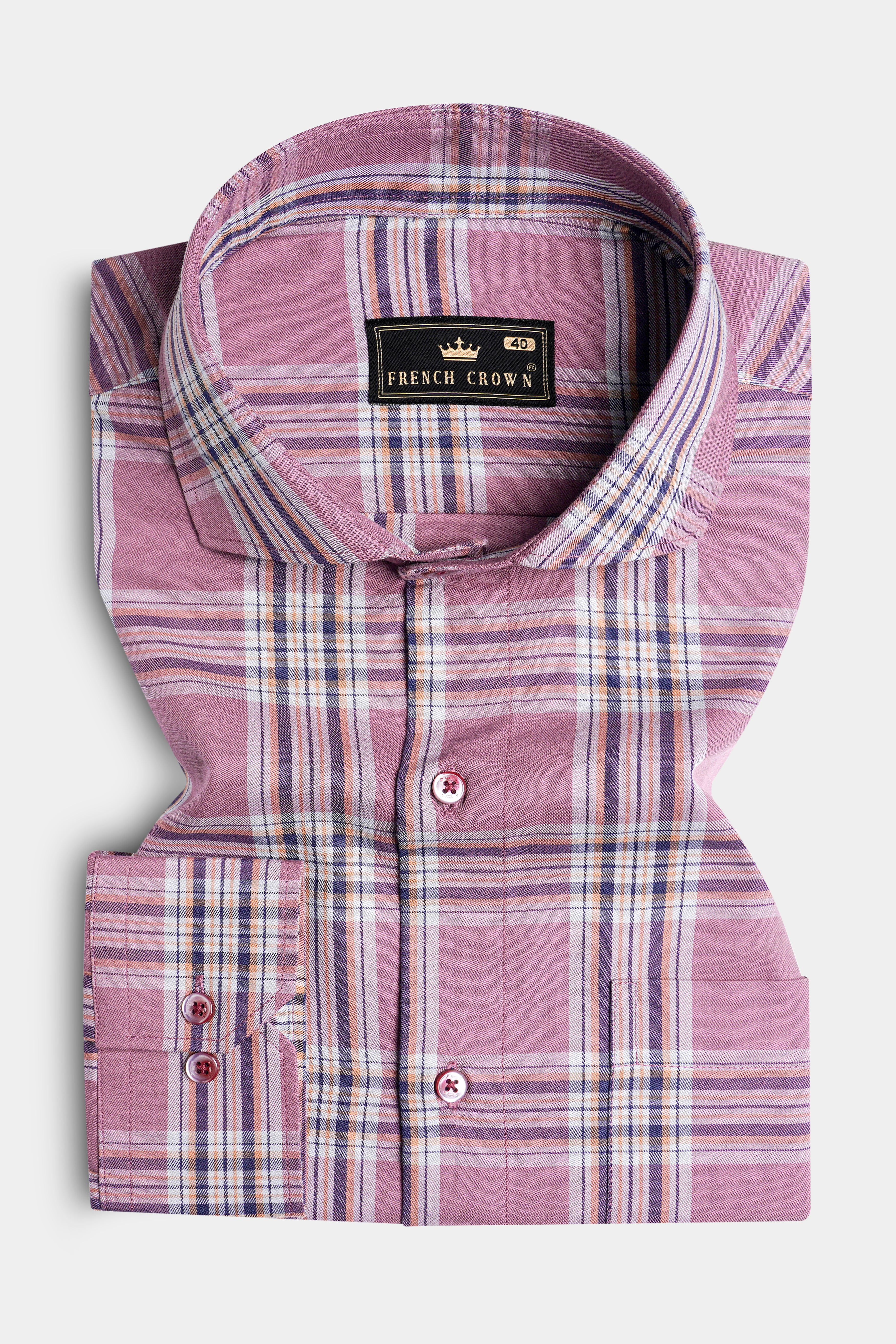 Turkish Rose Pink and Rhino Blue Twill Plaid Premium Cotton Shirt - Image 3
