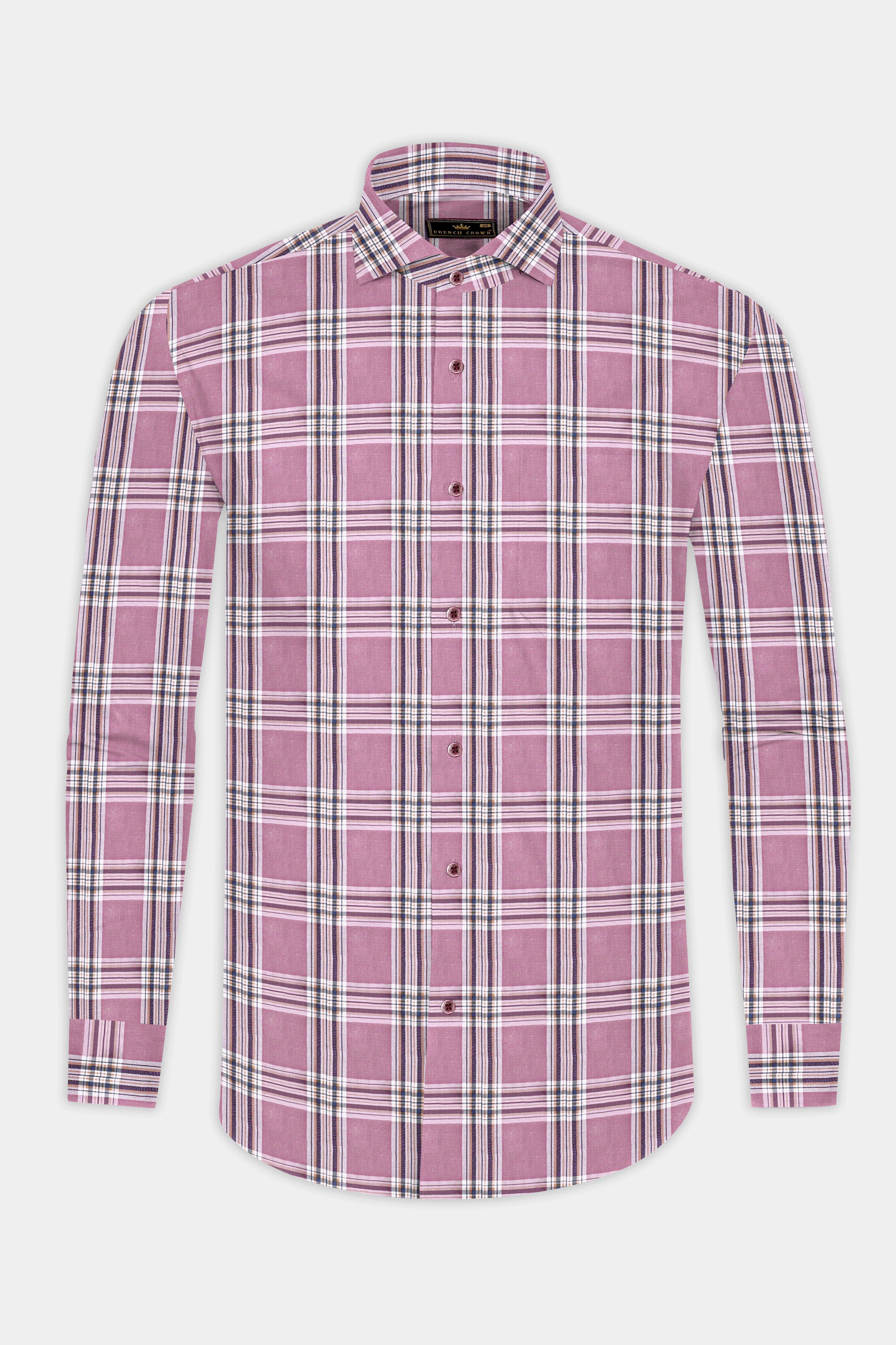 Turkish Rose Pink and Rhino Blue Twill Plaid Premium Cotton Shirt - Image 4