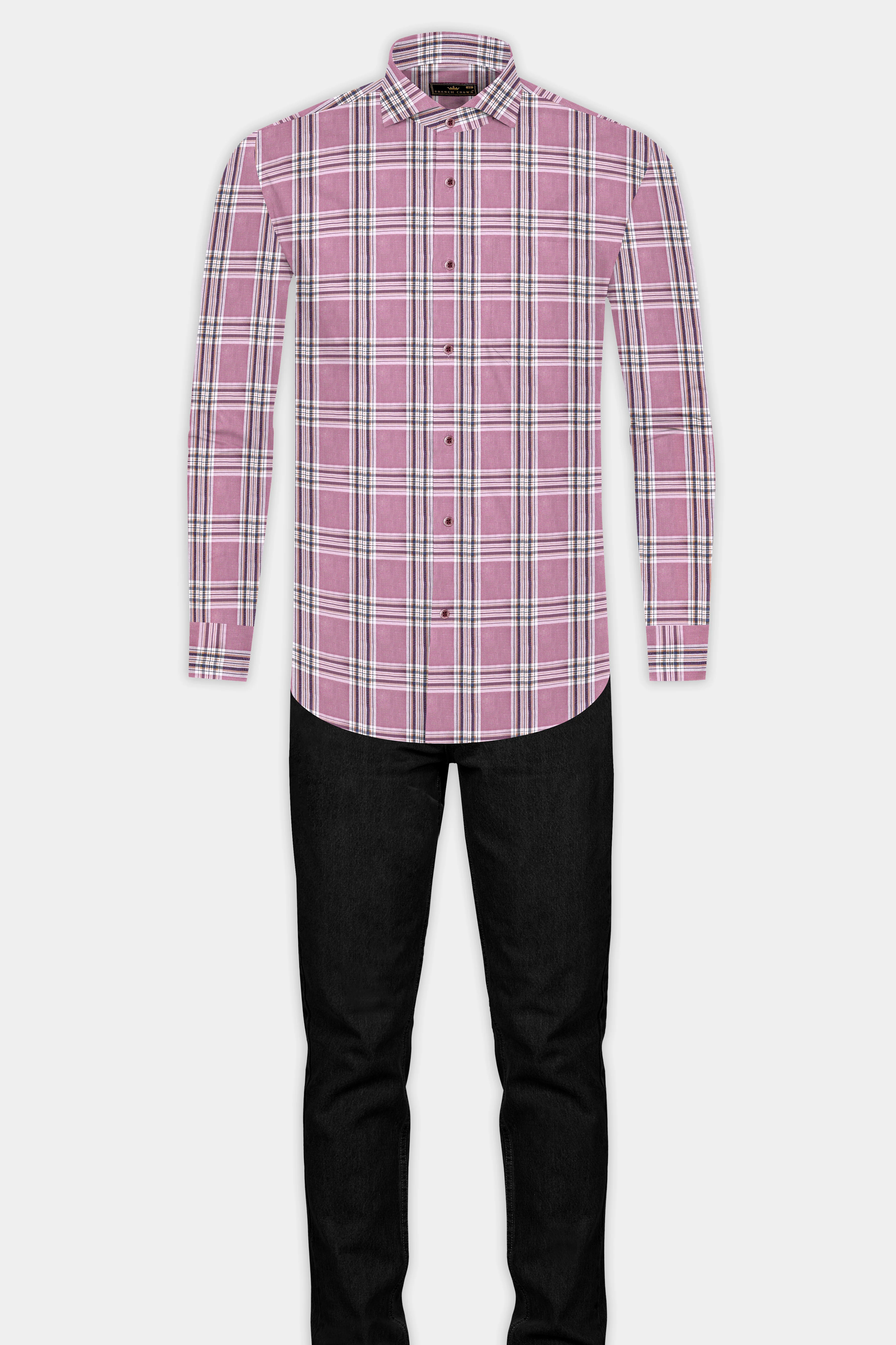 Turkish Rose Pink and Rhino Blue Twill Plaid Premium Cotton Shirt - Image 6
