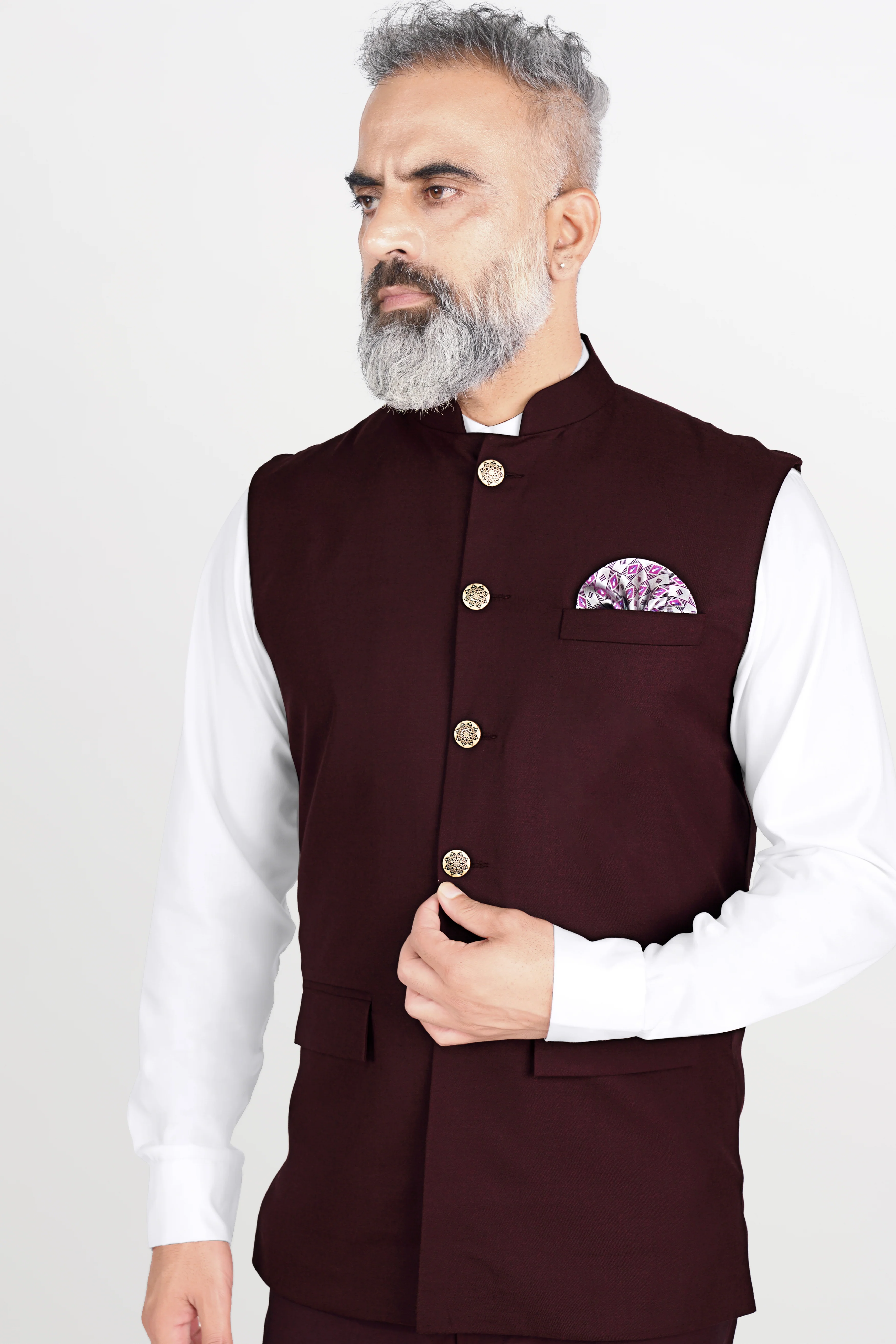 Umber Maroon Wool Rich Nehru Jacket - Image 4