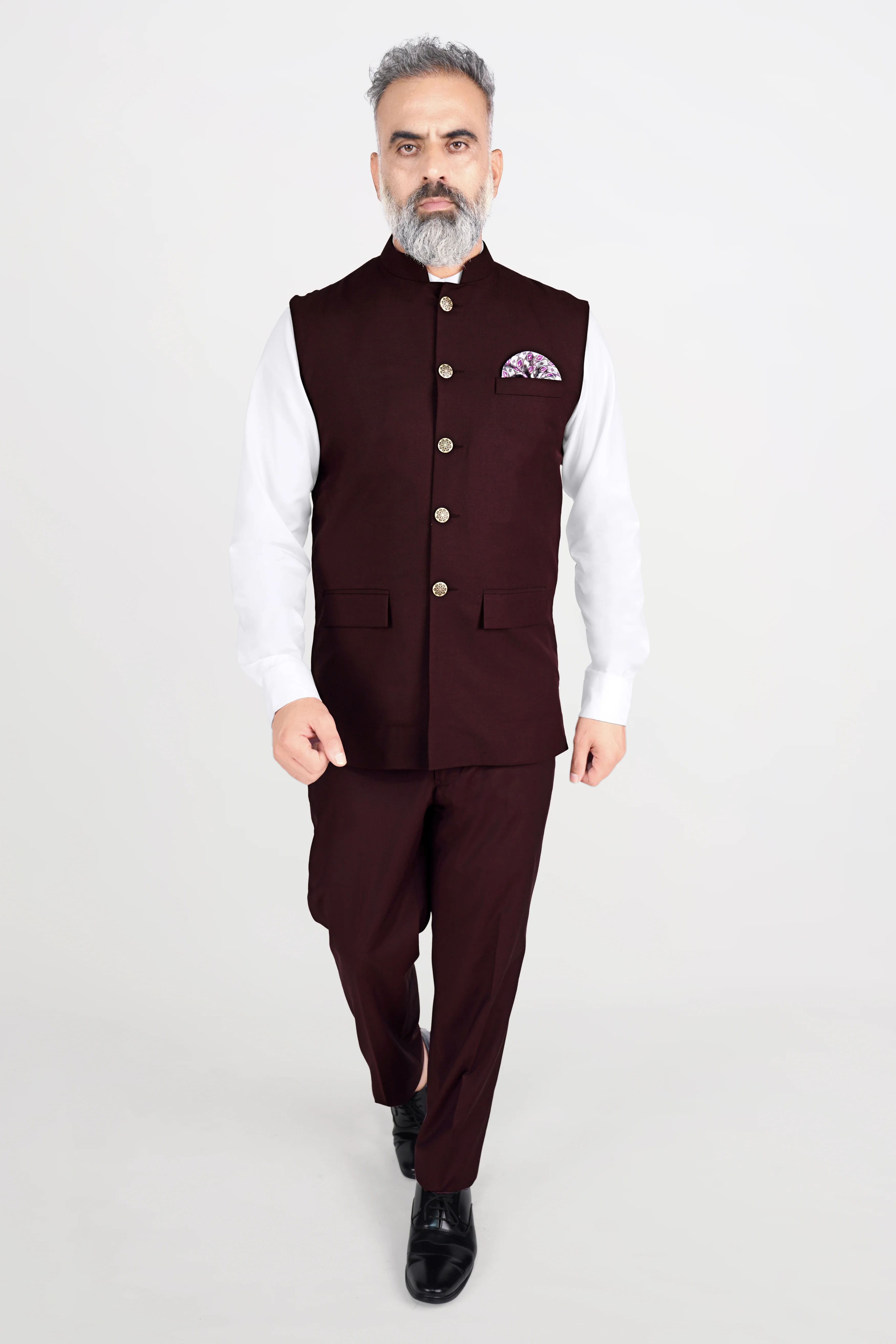 Umber Maroon Wool Rich Nehru Jacket - Image 6