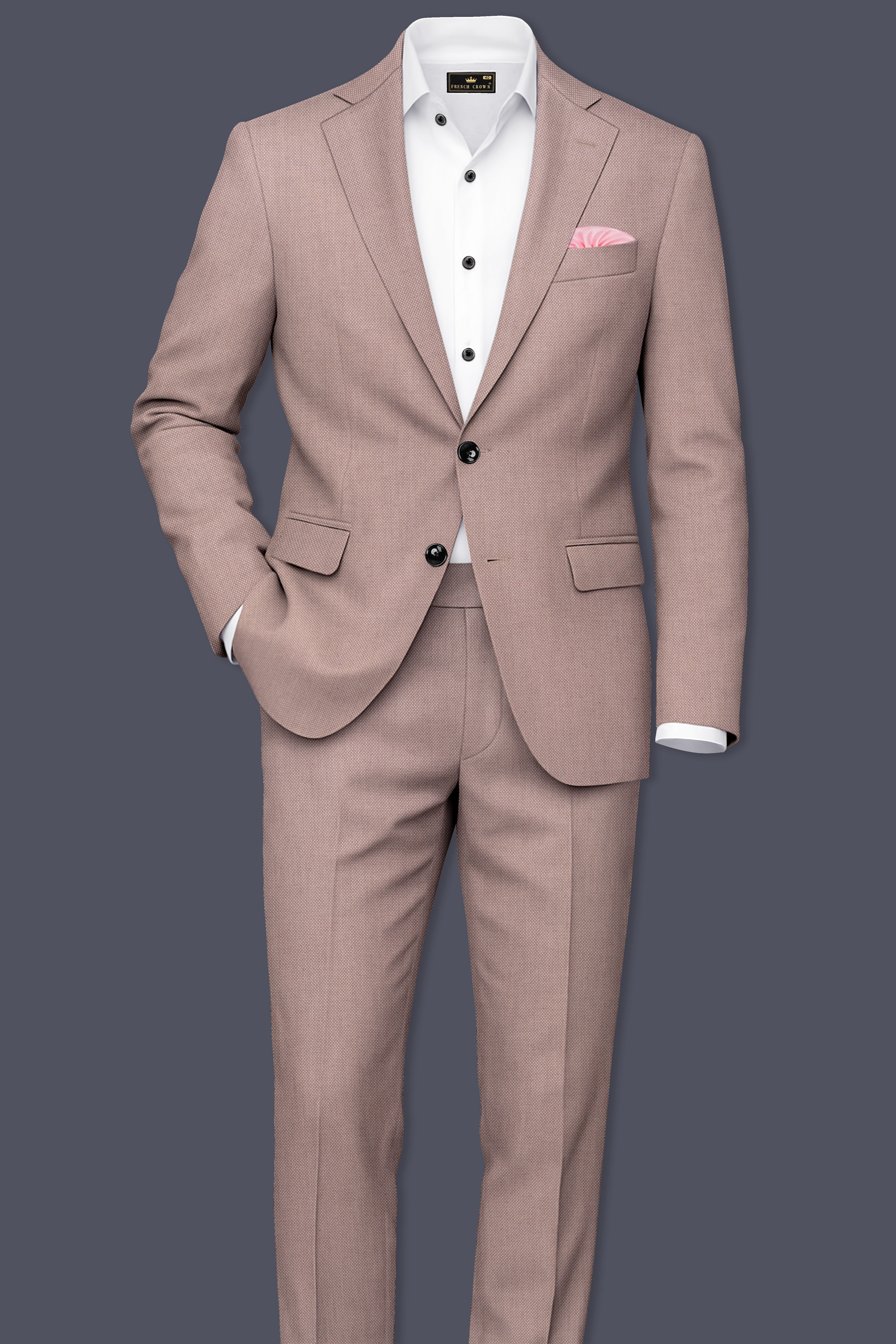 Velbrun-Zorba Brown Textured Wool Rich Single Breasted Blazer - Image 4