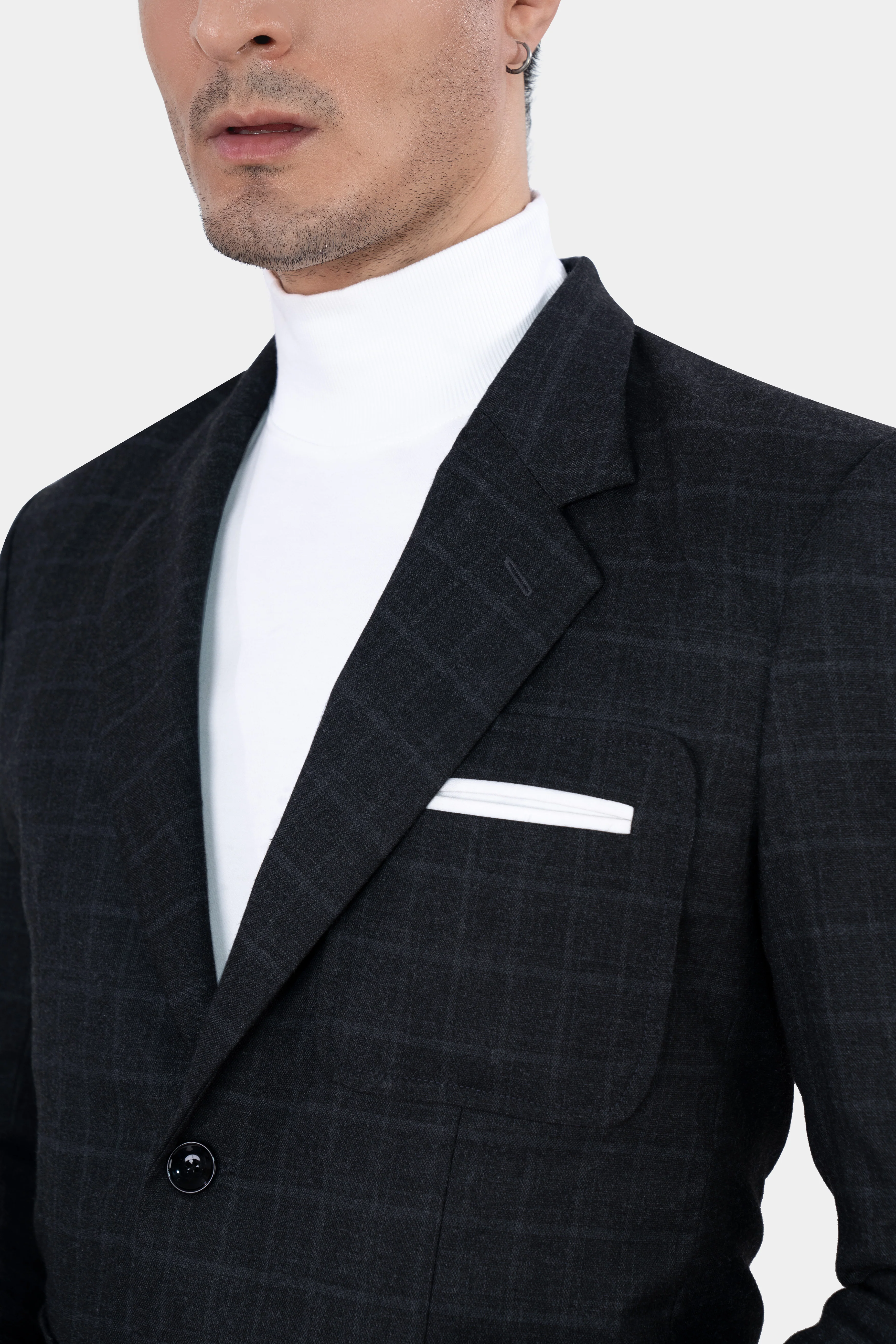 Vulcan Black with Marengo Gray Windowpane Tweed Designer Blazer - Image 5