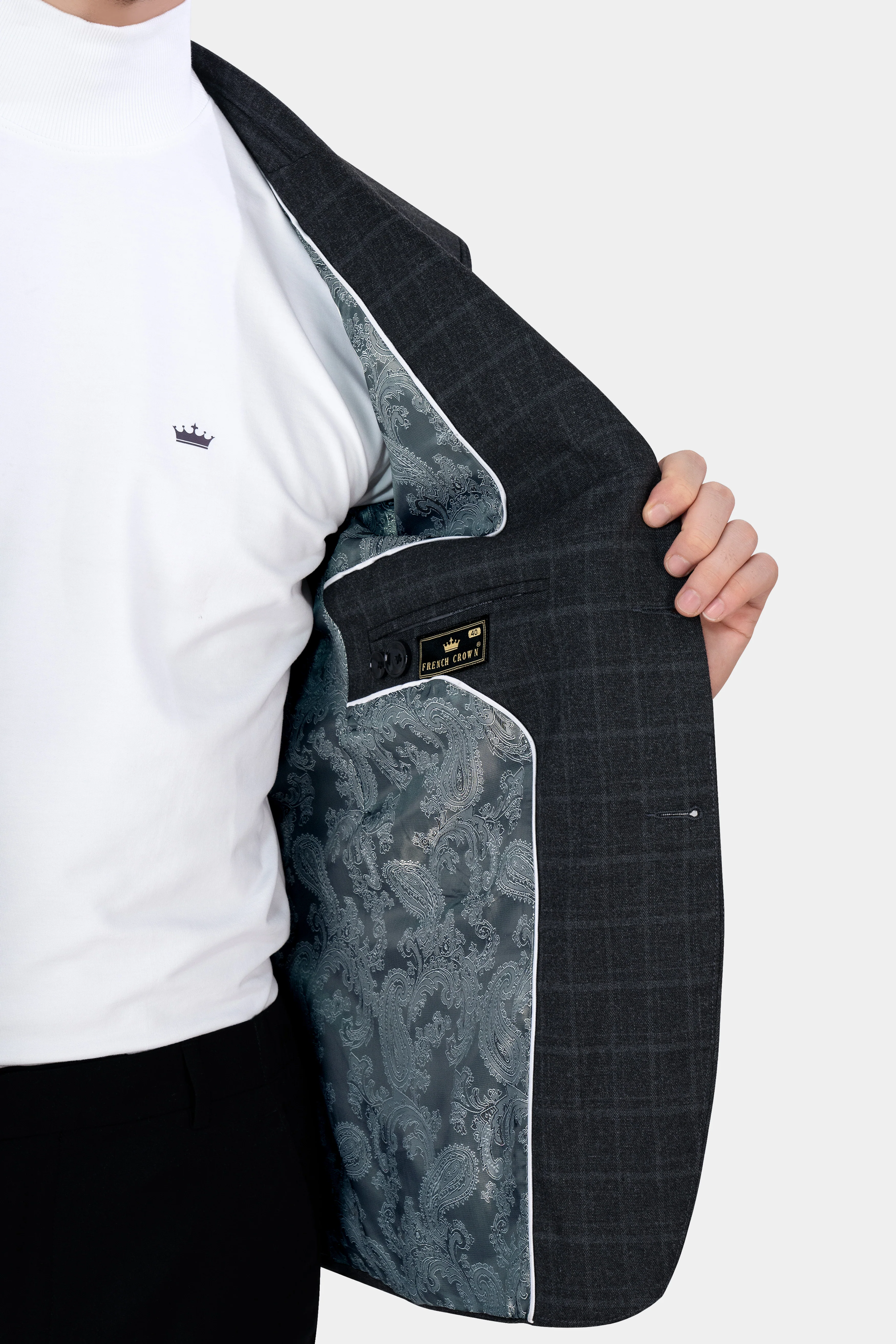 Vulcan Black with Marengo Gray Windowpane Tweed Designer Blazer - Image 7